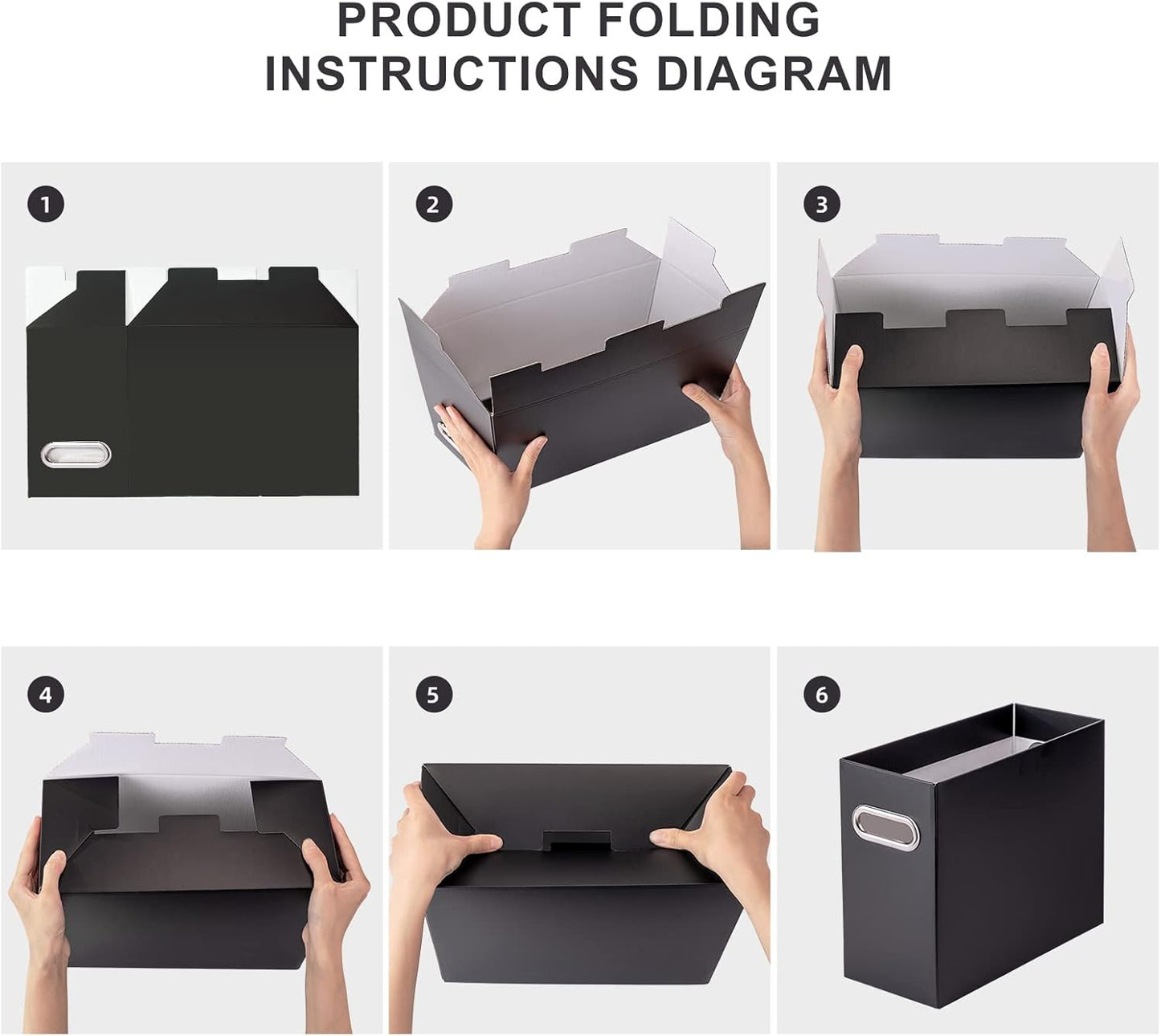 Oterri File Organizer, 2 Packs Small Storage Box, Cardboard File Folder Organizer, Collapsible File Box for Hanging File Folders Letter Size, Portable Filing Organizer with Handle（Black）