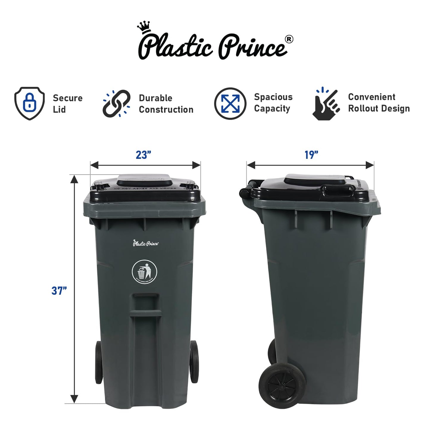 32 Gallon Trash Can with Wheels Rollout, Commercial Outdoor Trash Can Heavy-Duty Outside Garbage Can with Wheels, Gray