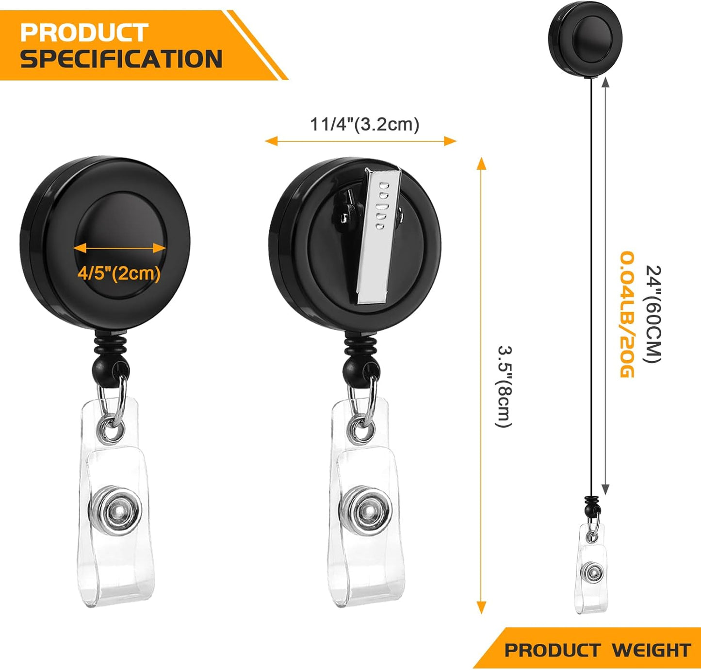 25 Pack Badge Reels Retractable with Swivel Alligator Clip Retractable Badge Holder Reels for Students, Teachers, Office Workers (Black)