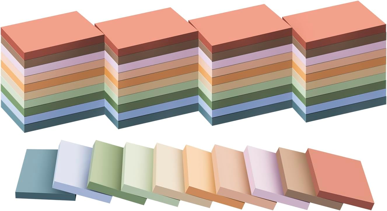 (50 Pads) Sticky Notes 1.5x2, Vintage Colors, 10 Colors Self Sticky Notes, Sticky Pads, Recyclable, Self-Stick Pads, Easy to Stick for Home, Office, Notebook