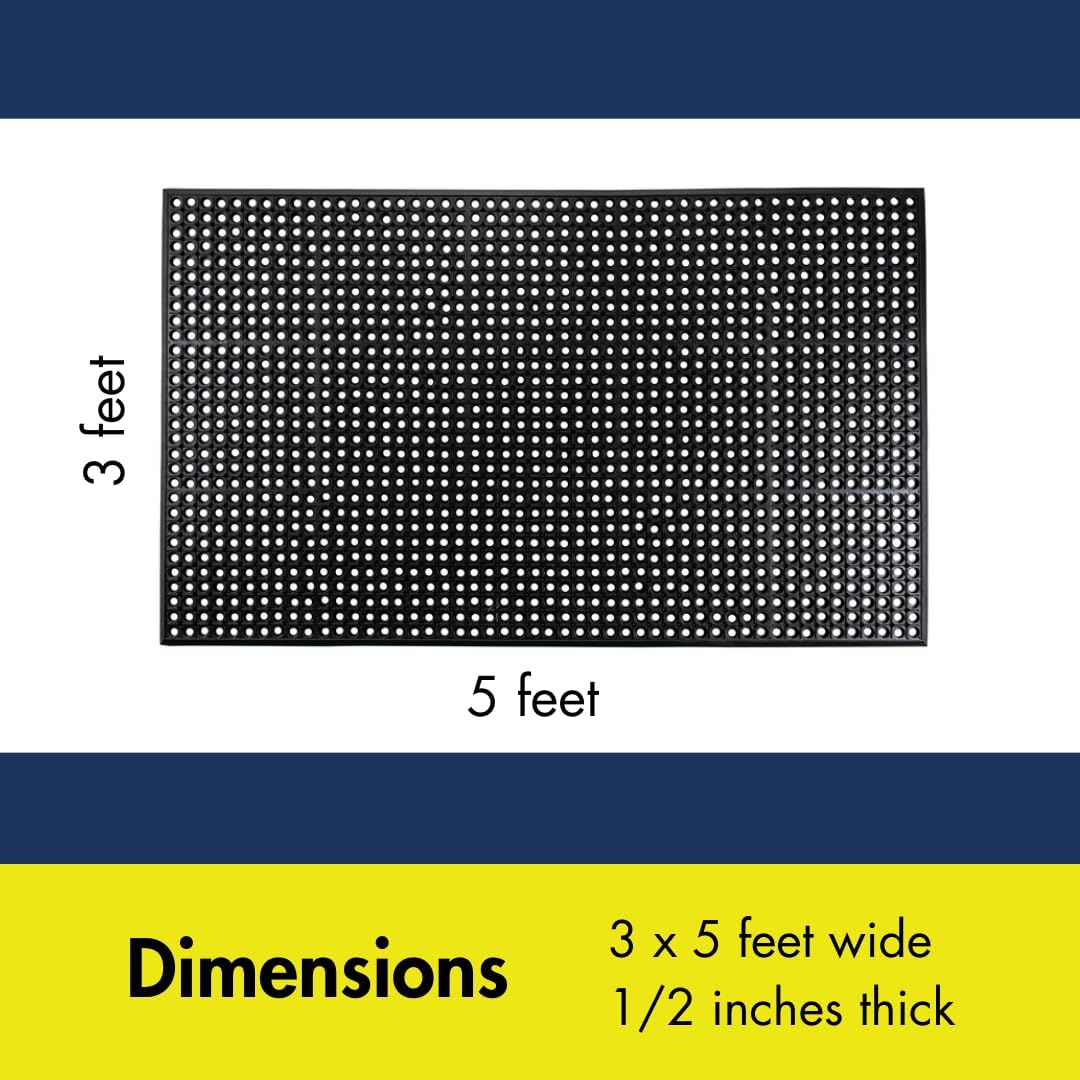 NoTrax 3' x 5' Anti-Fatigue Lightweight Restaurant Rubber Floor Mat with Drainage Holes, Beveled Edges, Non-Slip Mats, Red, T30 Competitor, T30S0035RD
