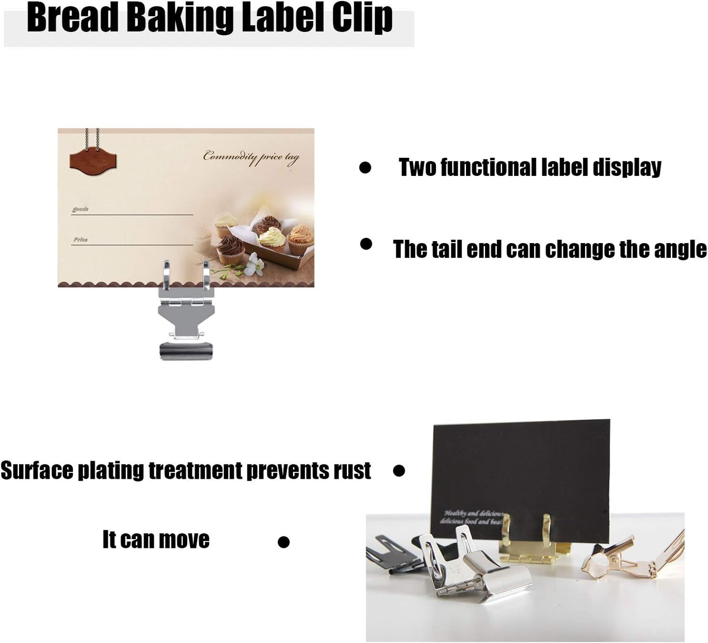 Metal POP Clip Sign Stand Holder, Bread Store Price Tag Card Holder, Advertising Display Clip Holder (Silver, 10Pack)
