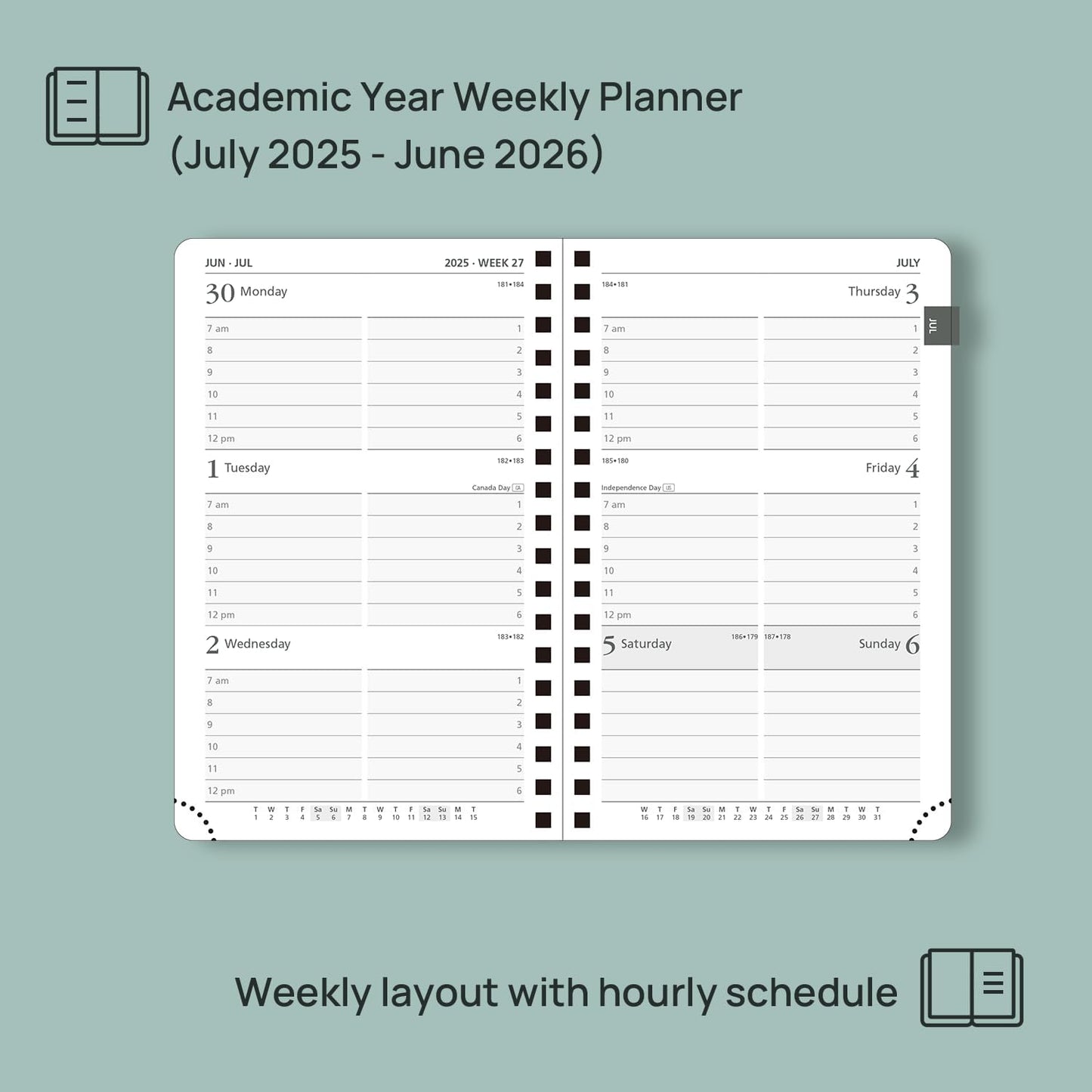 POPRUN Pocket Planner 2025-2026 (Spiral Hardcover - 4''x 6.25''), Daily Weekly and Monthly (July 2025 - June 2026) with Hourly Time Slots, for Purse, 100 GSM - Light Yellow