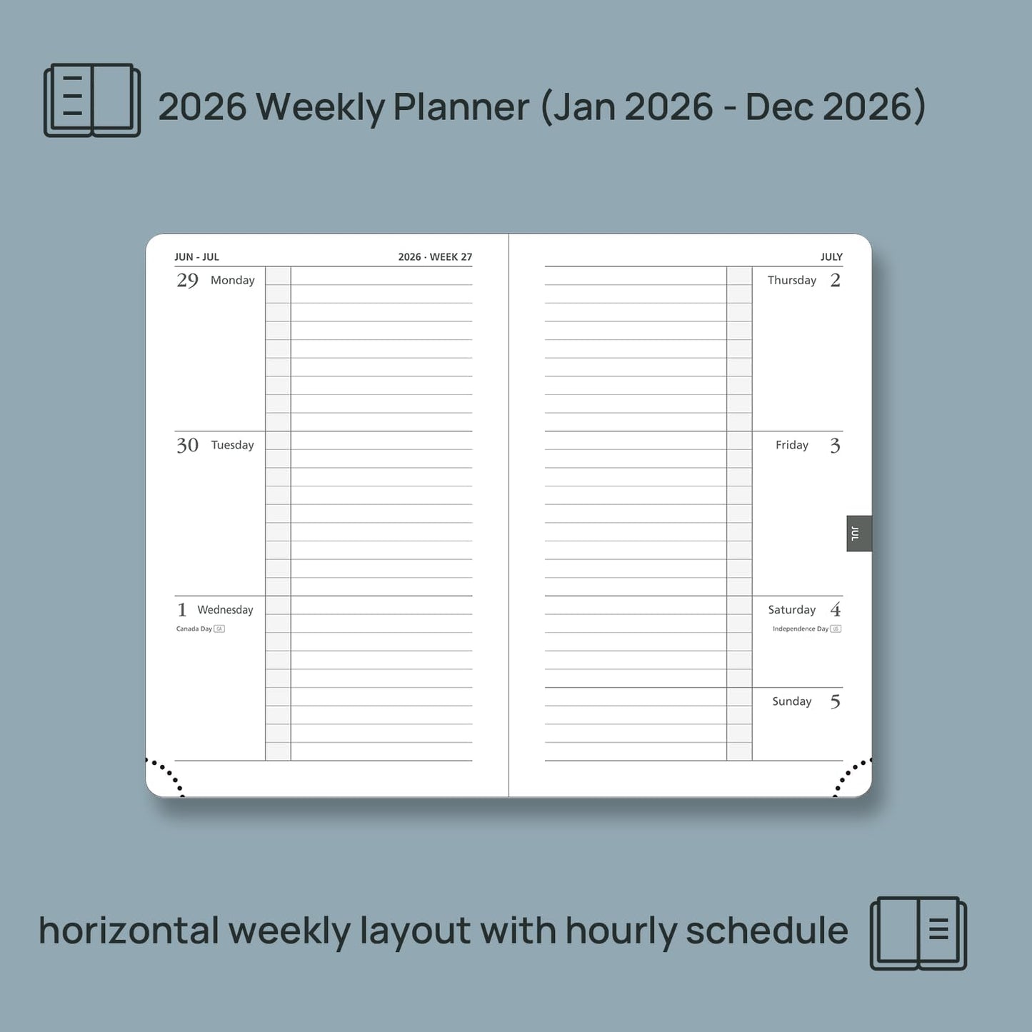 POPRUN Weekly Planner 2026 Calendar (Pocket 4'' x 6.25'') 12 Months Notebook with Horizontal Layout, Leather Hardcover, Inner Pocket, 100GSM Thick Paper, Pen Holder - Lavender