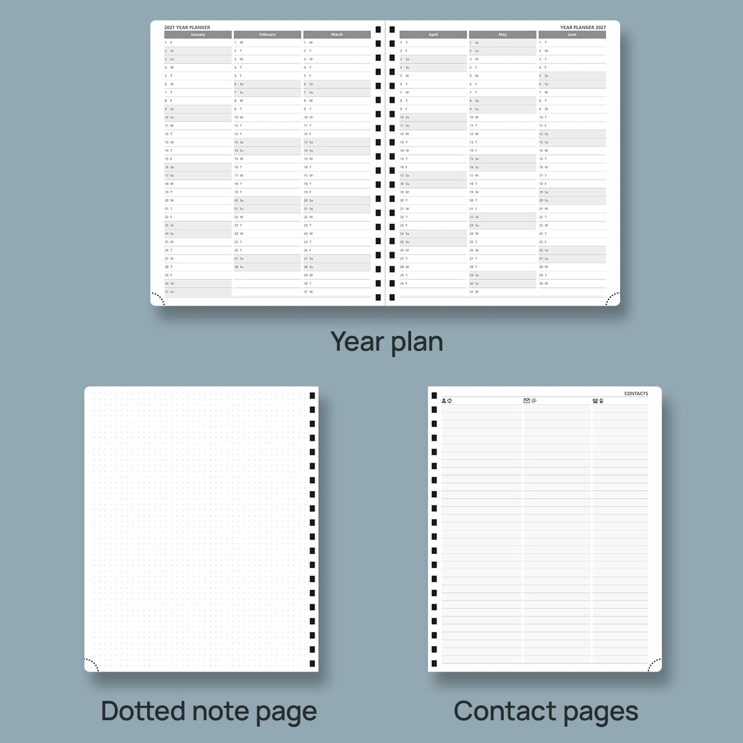 POPRUN 2026 Planner Weekly Notebook Calendar (Jan-Dec), Large Size 8.5'' x 10.5'' - Agenda 2026 Appointment Book with Monthly Tabs, Inner Pocket, Spiral Soft Cover, 100 GSM - Brown