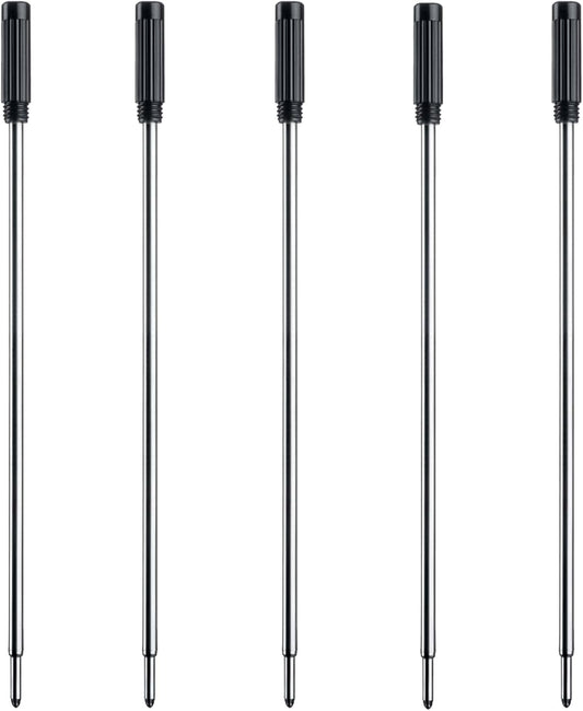 DunBong Black Ink Refill Pack of 5, Replaceable Ballpoint Pen Refills, Medium Point Metal Refill (Black)