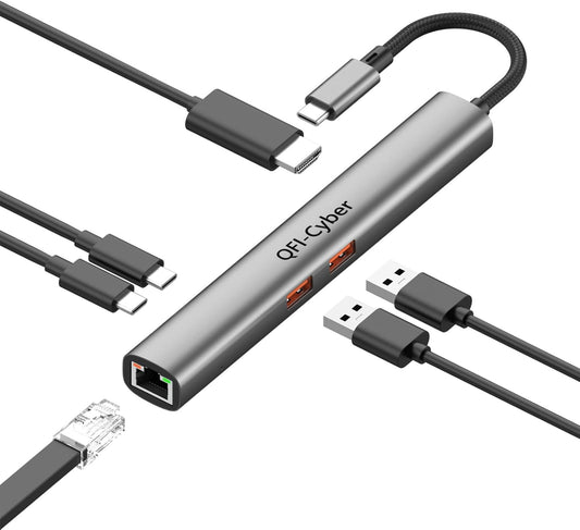 6-in-1 USB C Hub, Ethernet Multiport Adapter, USB C to HDMI Dock with 4K@60HZ HDMI, 2*USB 3.1 Gen 2, 10Gbps Data, RJ45, 100W PD for MacBook Pro/Air, Chromebook, Dell XPS, HP and More