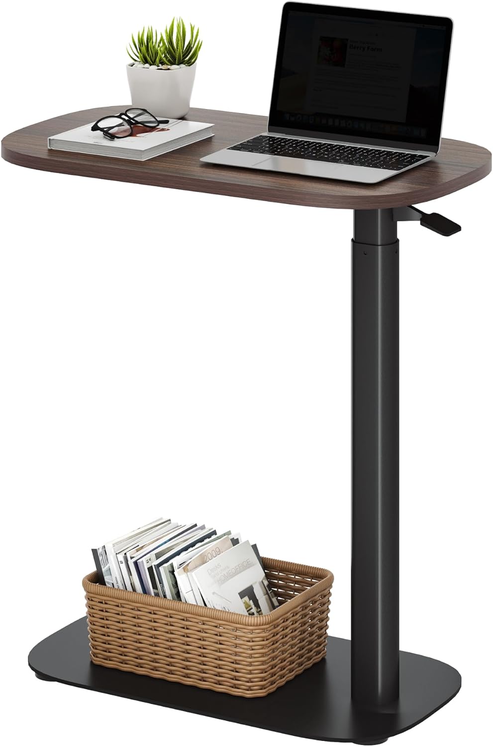 SANODESK Small Standing Desk Pneumatic Height Adjustable Small Sit Stand Desk Laptop Desk Overbed Table Computer Cart for Home Office Computer Workstations(23.6" W x 13.8" D,Black Walnut)