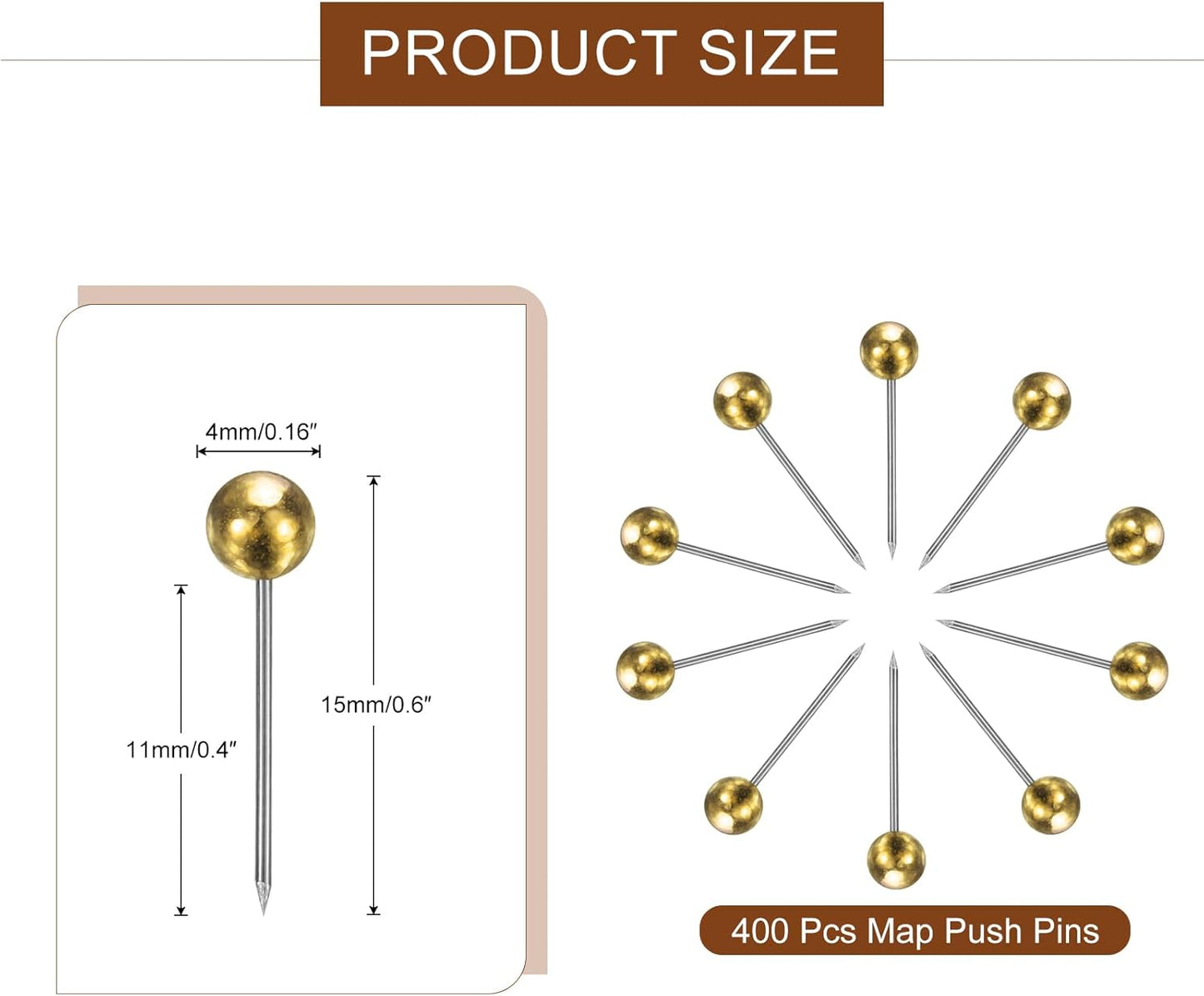 uxcell 800 Pcs Push Pins, Map Thumb Tacks 4mm Round Head Decorative Push Pins for Bulletin Board Home Office Travel Wall DIY Crafts Map Photo, Gold
