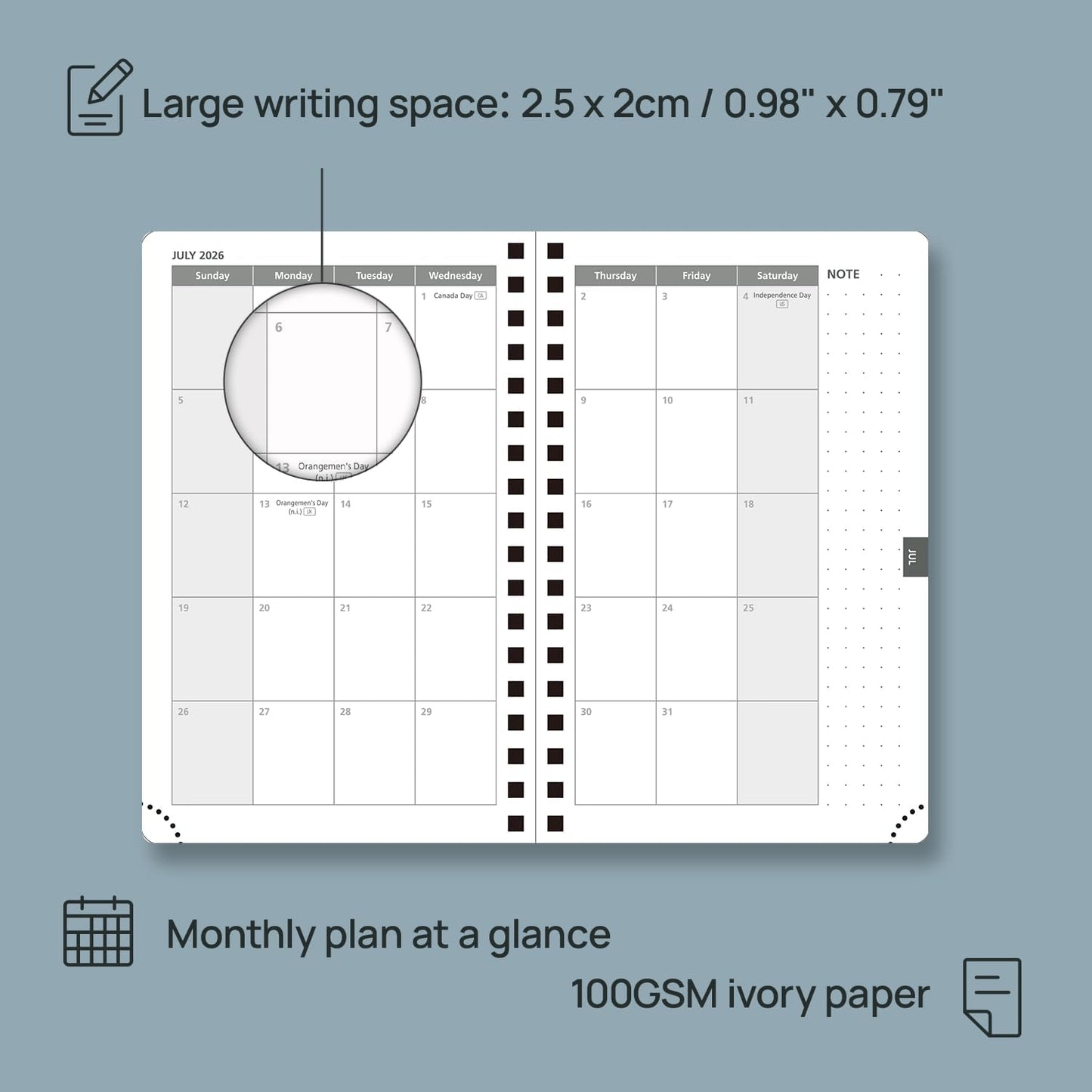 POPRUN 2026 Planner Weekly Notebook (Jan-Dec), Small Size 4''x 6.25'' - 2026 Pocket Calendar for Purse with Spiral Soft Cover, Plastic Ruler, Inner Pocket, 100 GSM - Lilac