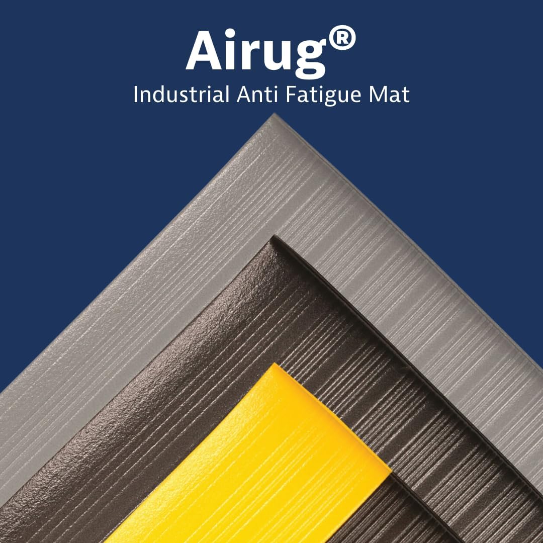 Notrax 410 Airug® 3' x 12' x 3/8" Anti Fatigue Mat, Enhanced Slip Resistance with Beveled Edges and Ribbed Surface, Ideal for Industrial and Commercial Workplaces, Black/Yellow, 410S3312BY
