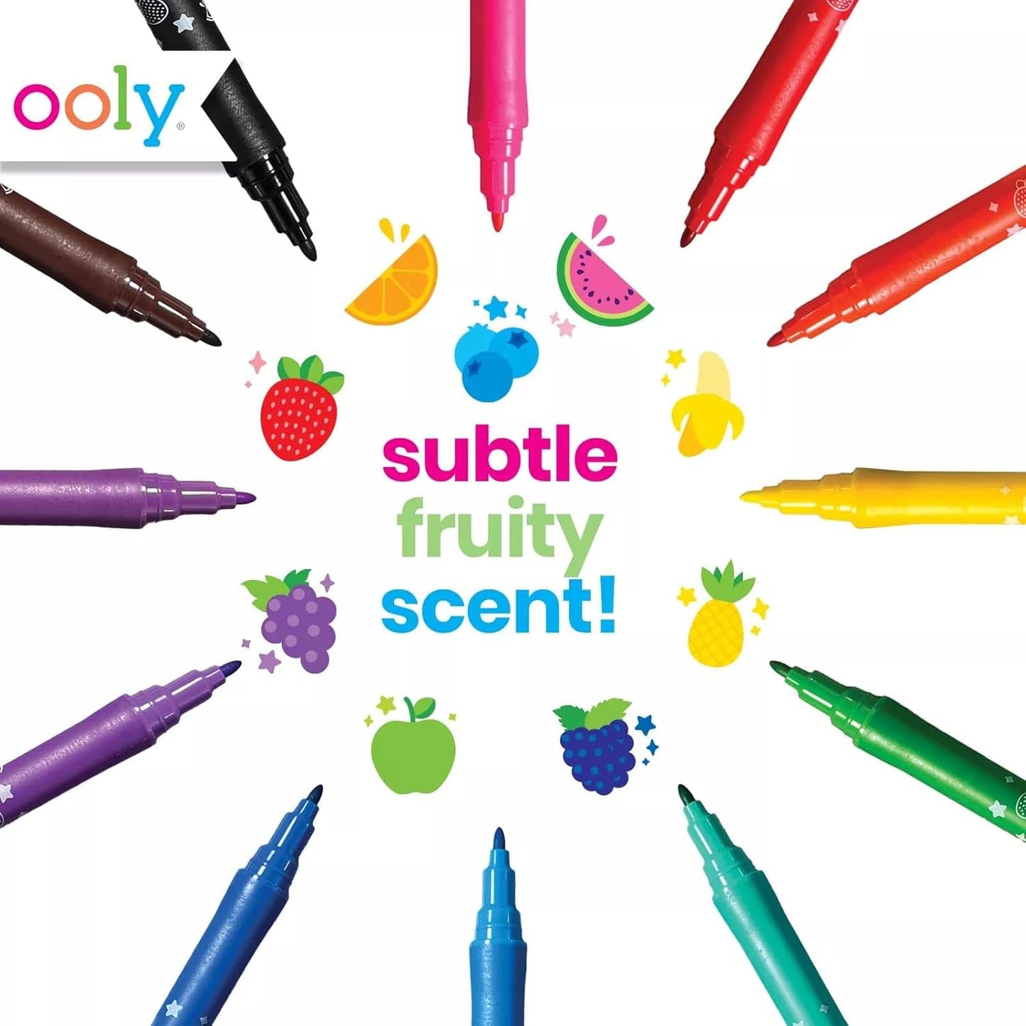 Ooly Yummy Yummy Scented Washable Markers Set of 12 - Scented Markers in 12 Classic Colors, Back to School Supplies
