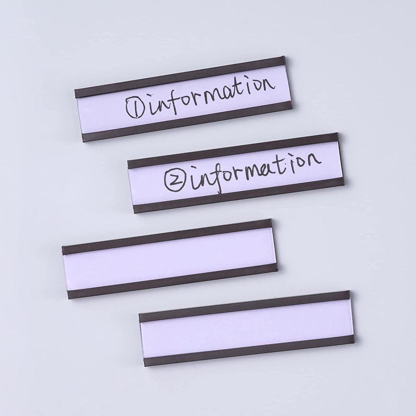 50 Pack C-Channel Magnetic Label Holders (1.6″ x 4″) with Paper Inserts & Clear Covers – Durable Magnetic Shelf & File Cabinet Labels for Metal Surfaces