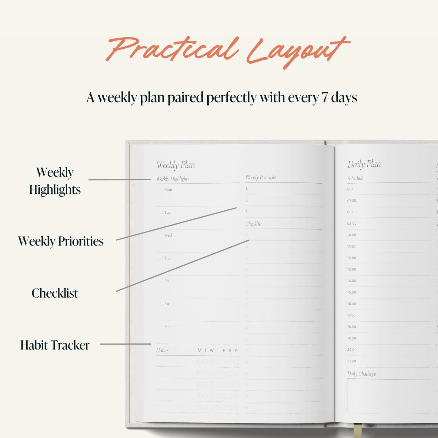 Yop & Tom Undated Daily Planner - Productivity Planner with Flower Vase Illustration - Weekly and Daily Organizer with Time Slots