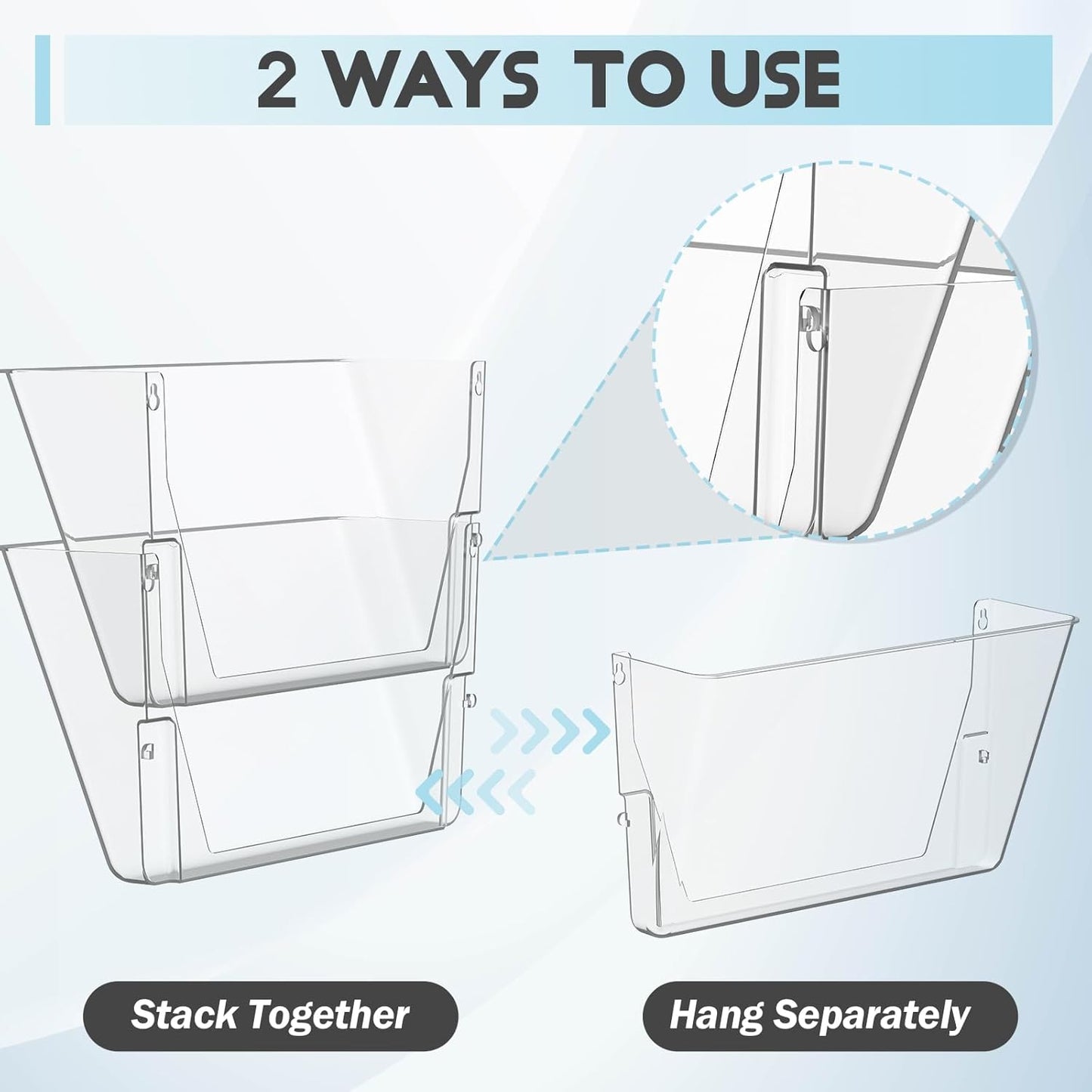 4 Pack Clear Acrylic Single Pocket, Plastic Hanging Wall Mount File Holder for Office Home ,Gray