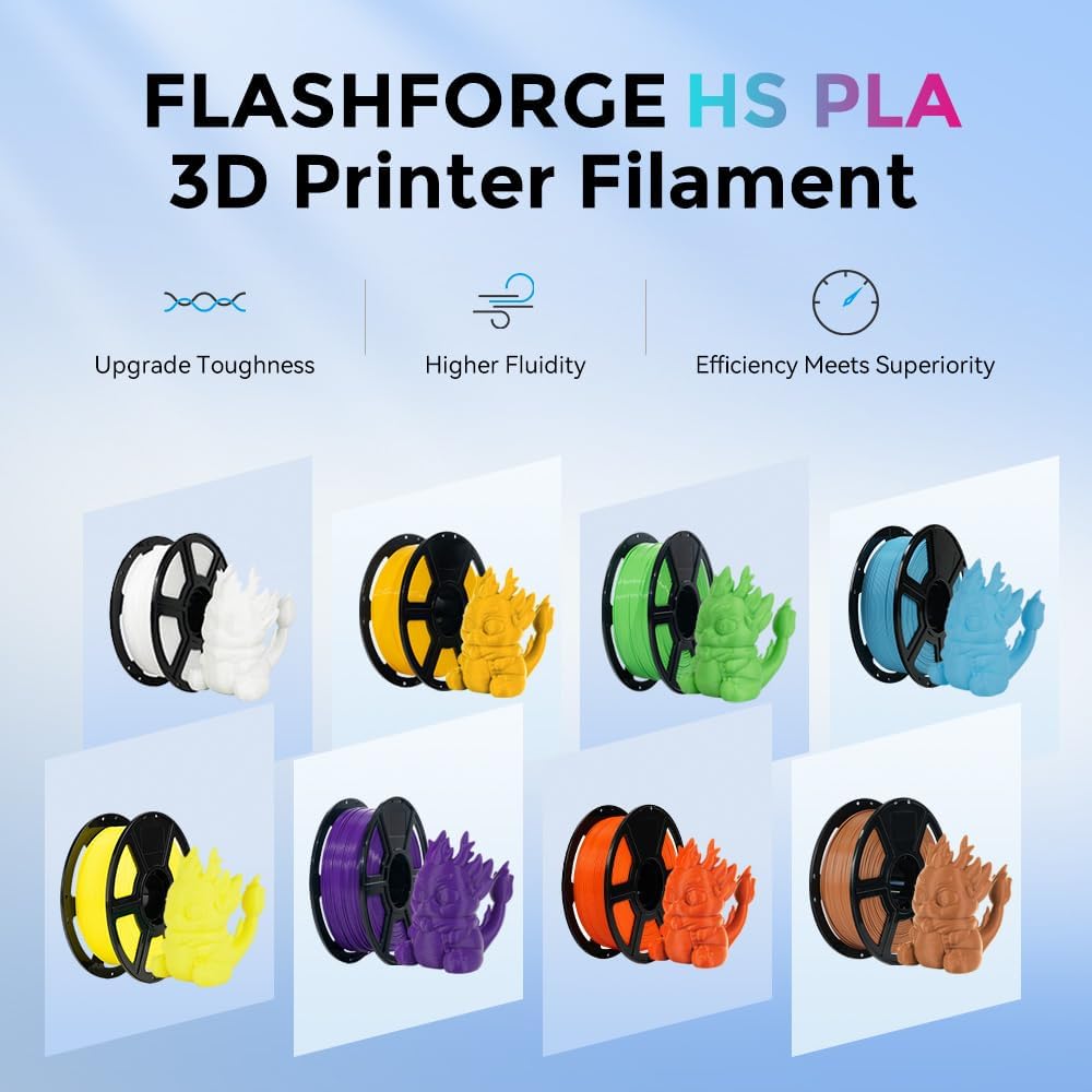 FLASHFORGE Rapid PLA Filament 1.75mm, High Flow Speedy 3D Printer Filament, Experience Exceptional Performance with 500mm/s High-Speed Printing, Neatly Wound & Top-Notch Filament (Light Grey)