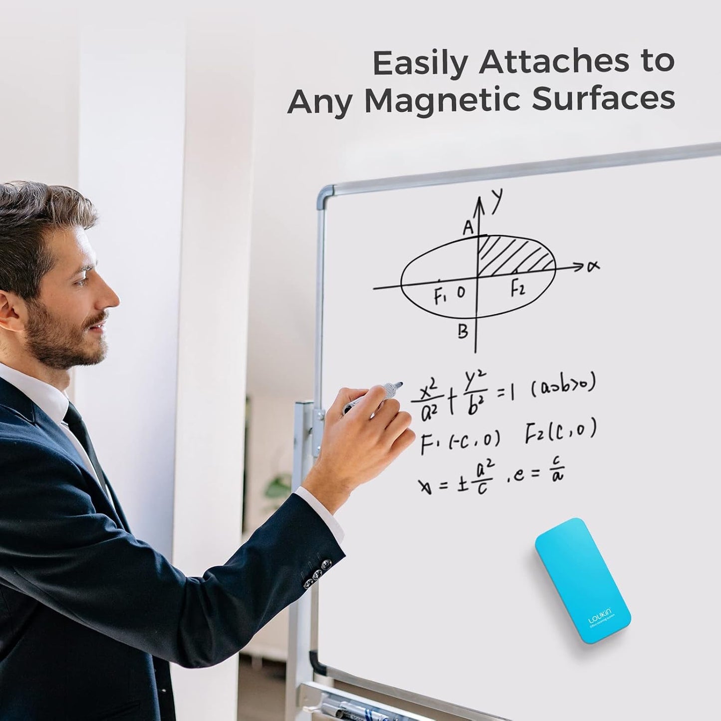loukin 2 Pack Magnetic Dry Erase Eraser, Whiteboard Eraser, Glass Board Remover, 3.4 fl oz Whiteboard Cleaner * 2 Included, for Classroom, Home and Office Use (Blue)