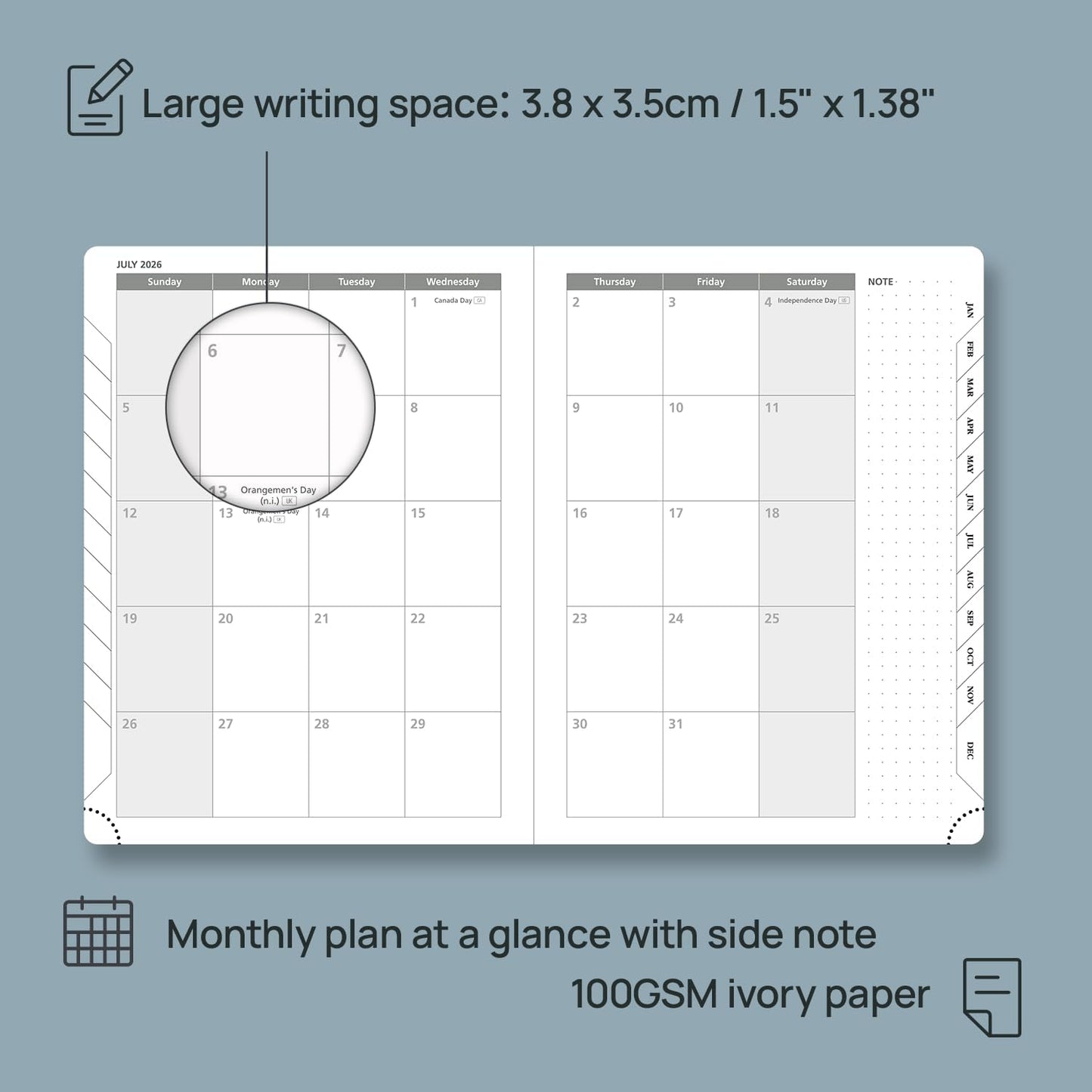 POPRUN 2026 Weekly Planner (Medium 6.75" x 8.75") 12 Months Calendar Notebook with Horizontal Layout, Leather Hardcover, Inner Pocket, 100GSM Thick Paper, Pen Holder - Army Green