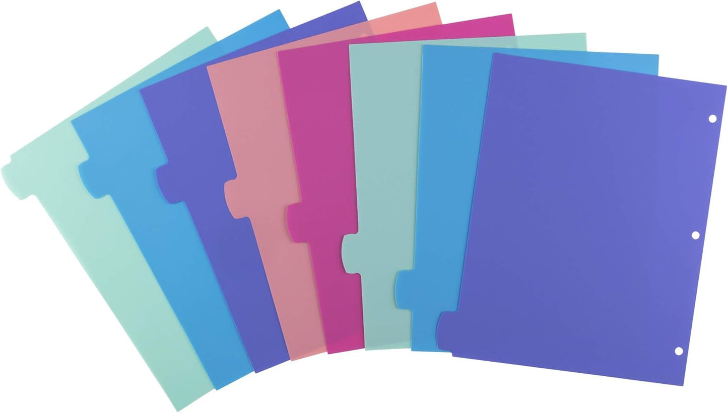 Avery Write & Erase Dividers for 3 Ring Binders, 8 Tabs per Set, Multicolor Big Tabs, Pastels, Binder Dividers Great for Organizing Reports, Projects, and More (16271)