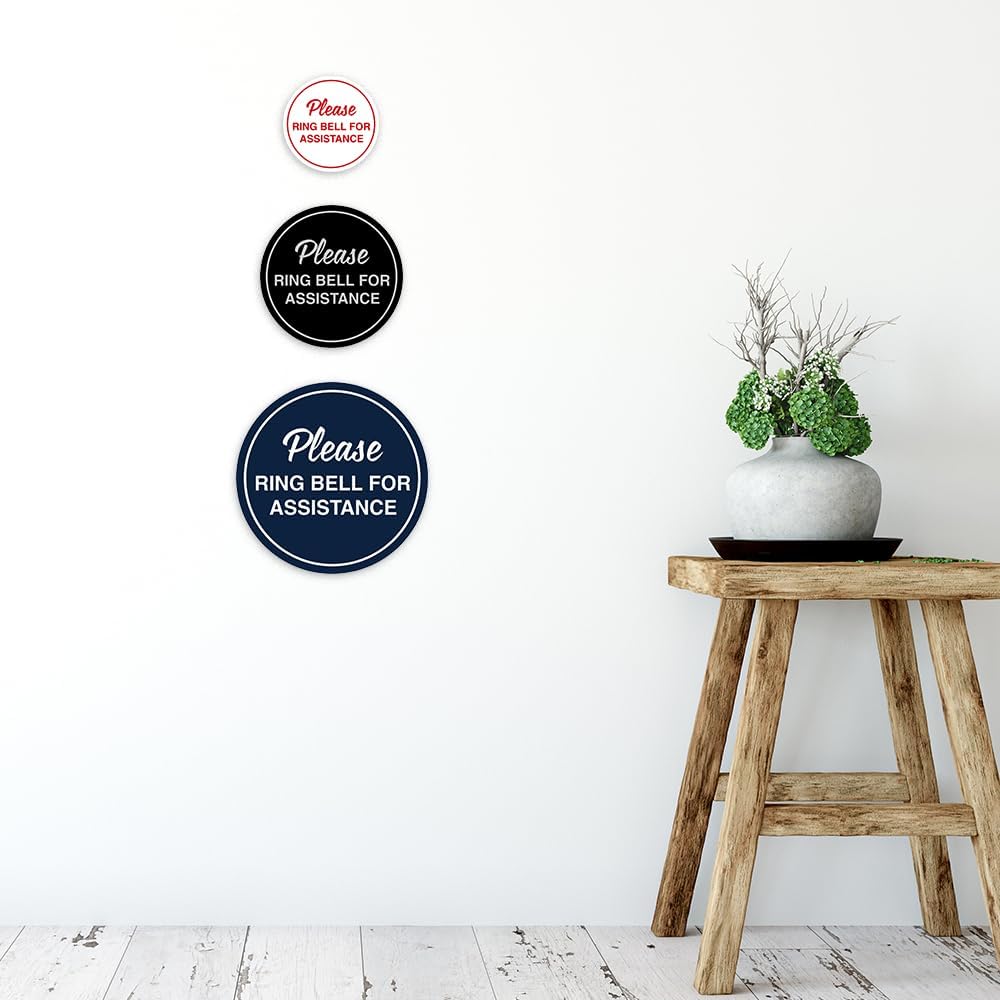 Signs ByLITA Circle Please Ring Bell For Assistance Wall or Door Sign | Easy Installation | Front Desk Reception Sign (Yellow/Black) - Medium (1 Pack)