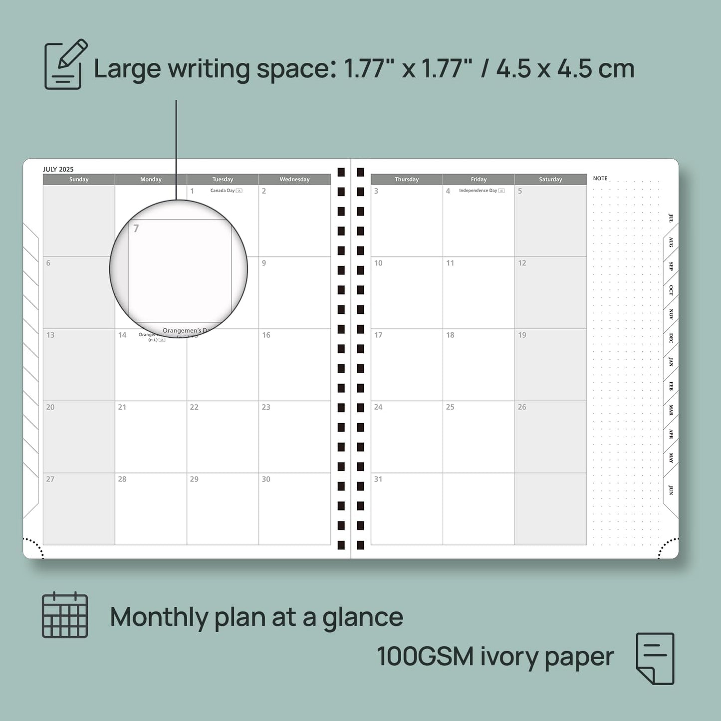 POPRUN Planner 2025-2026 (Large - 8.5'' x 10.5'') Academic Weekly Calendar (July 2025 - June 2026) with Hourly Time Slots, Monthly Tabs, 100GSM Thick Papers, Spiral Leather Cover - Blue Green