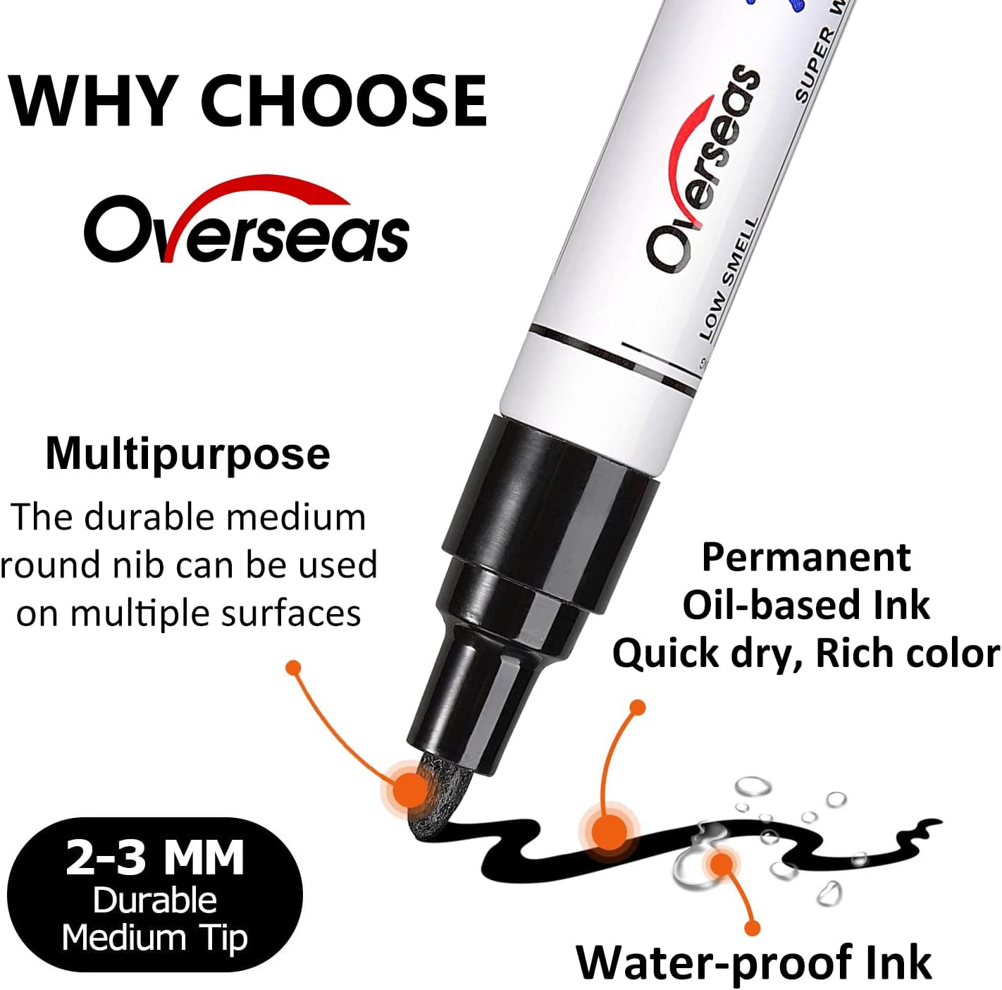 Overseas Permanent Paint Pens Yellow Markers - 2 Pack Single color Oil Based Paint Markers, Medium Tip, Quick Drying and Waterproof Marker Pen for Metal, Rock Painting, Wood, Plastic, Canvas, Mugs