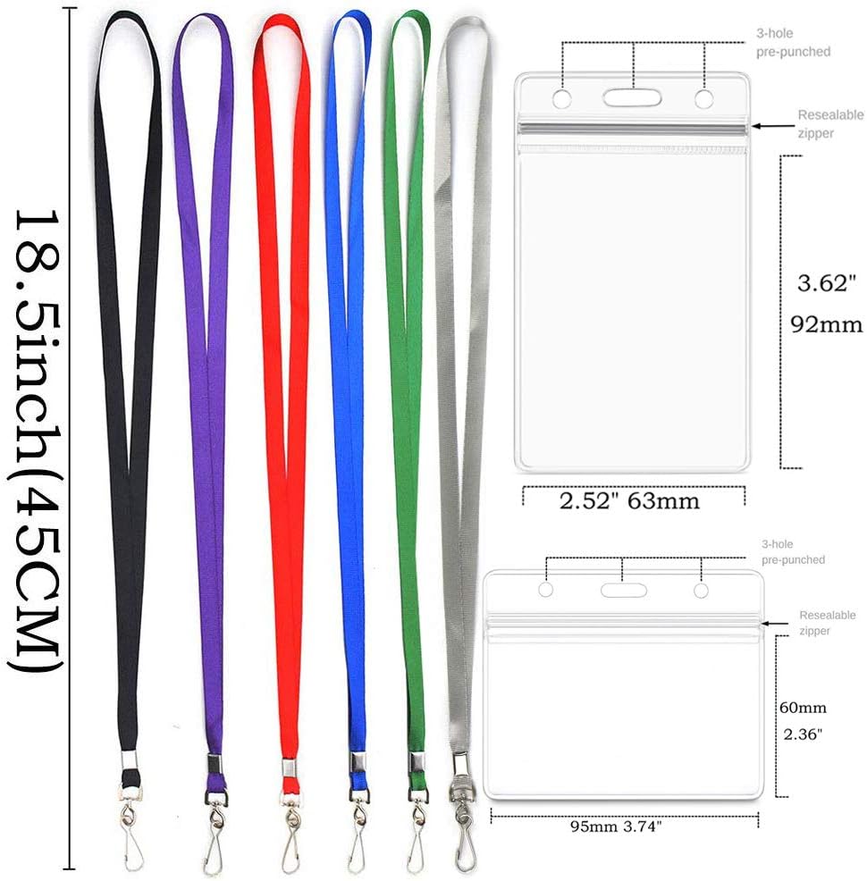 Lanyards with Id Holder Name Badges Waterproof Name tag Badge Holders with Neck Lanyard Swivel J-Hook Clip 50 Pack (Gray, Horizontal)