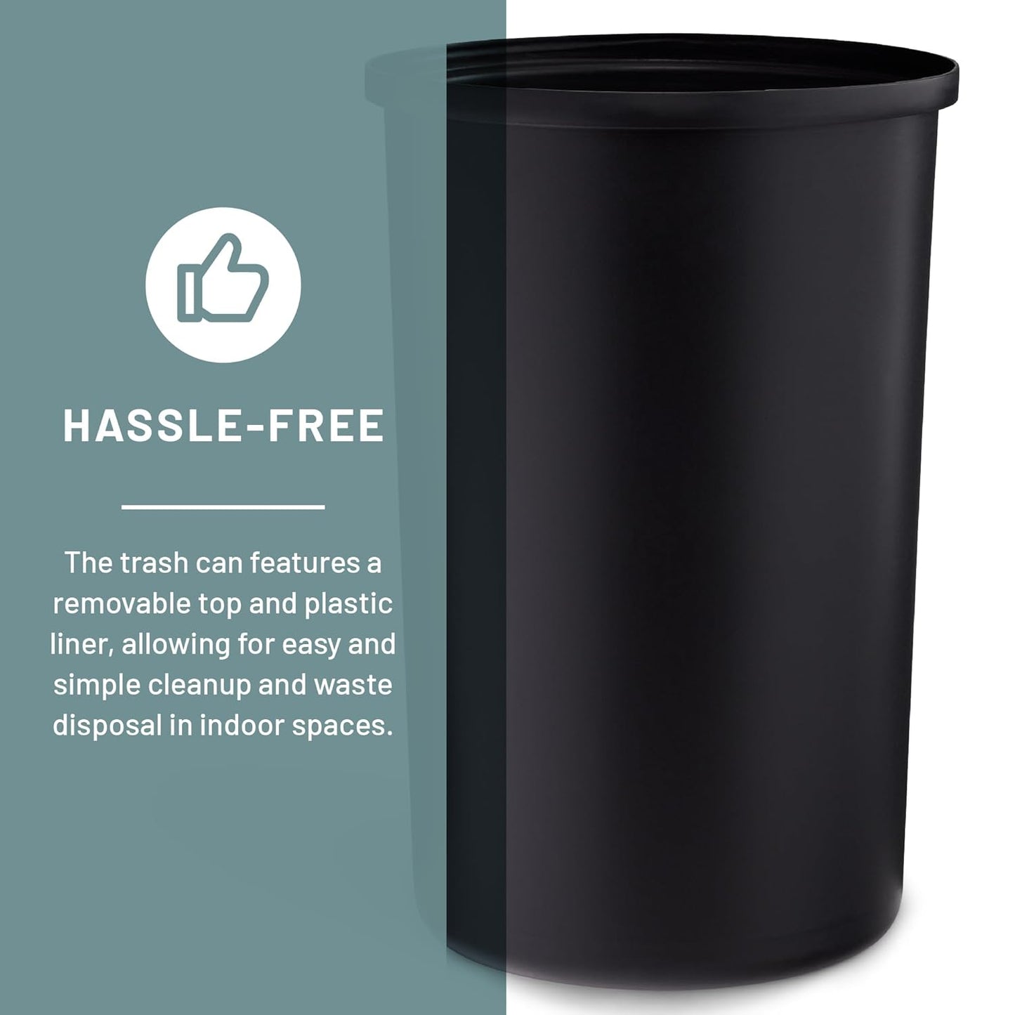 Safco Open Top Trash Can, 14 Gallon Stainless Steel, Modern Garbage Can for Indoor Use, Black