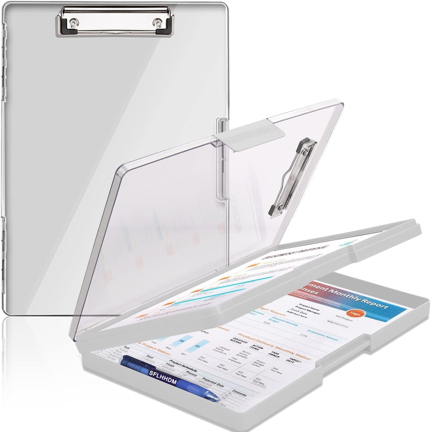 Clipboard with Storage,Heavy Duty Clip Boards 8.5x11 with 2 Storage Case,Clear Visible Top Panel Storage Clipboards,Side Opening Clip Boards,Nursing Clipboard Folder Case for Office Supplies-Lvory