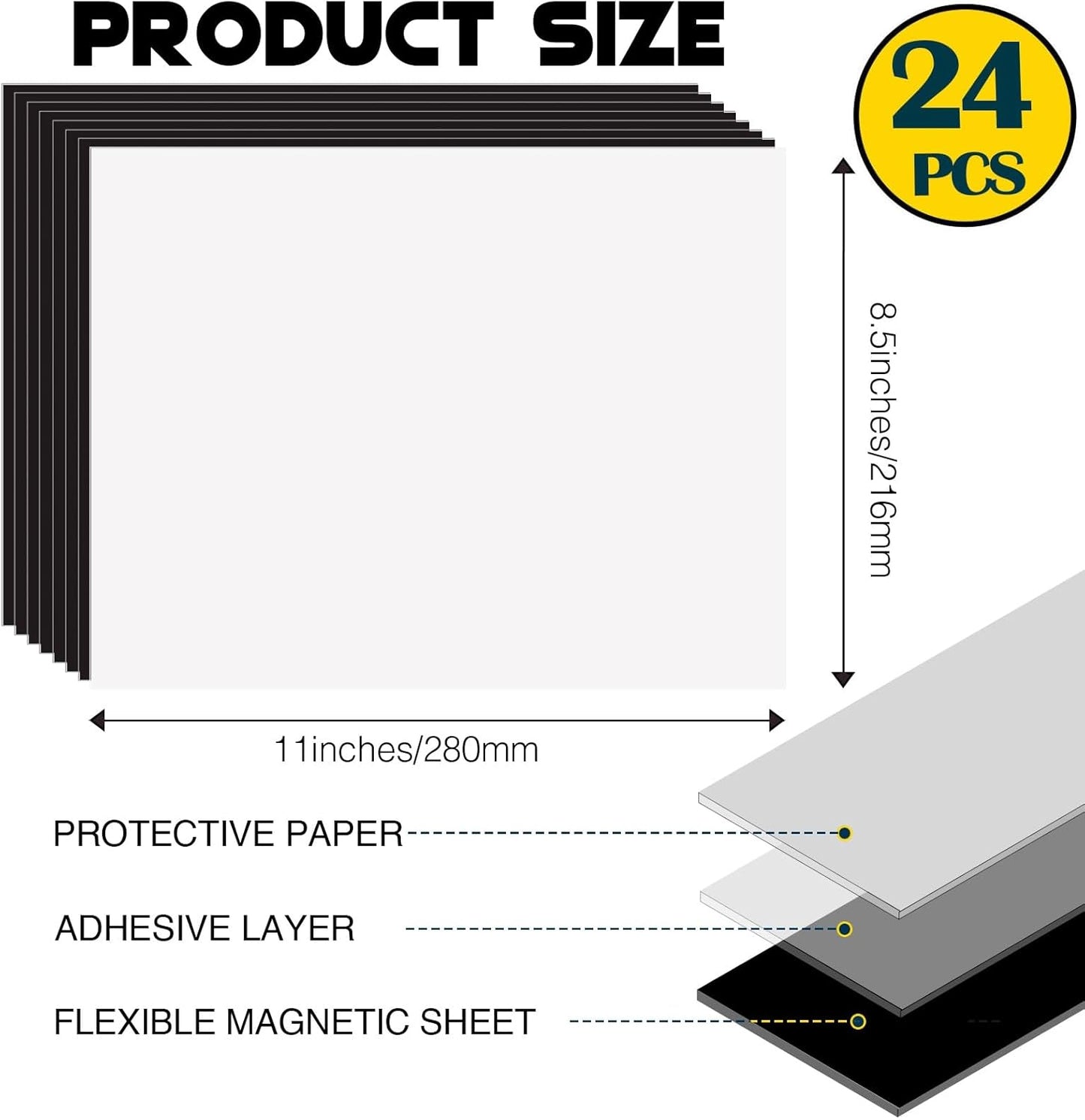 8.5X11 Inches Magnet Sheets for Letter Size (Pack of 24),Peel and Stick Magnetic Sheets with Self-Stick Adhesive,Cuttable, Turn Your Designs Into Magnets Easy
