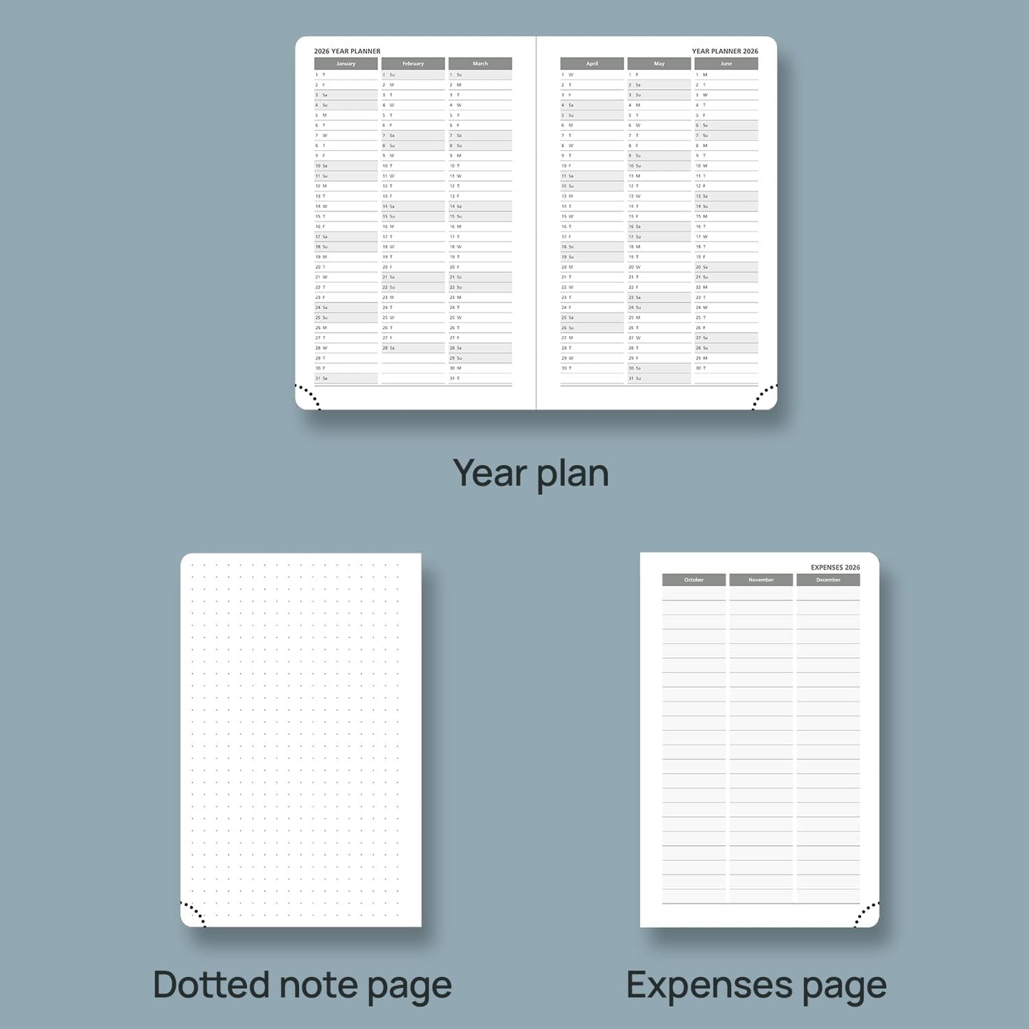POPRUN Weekly Planner 2026 Calendar (Pocket 4'' x 6.25'') 12 Months Notebook with Horizontal Layout, Leather Hardcover, Inner Pocket, 100GSM Thick Paper, Pen Holder - Soft Pink