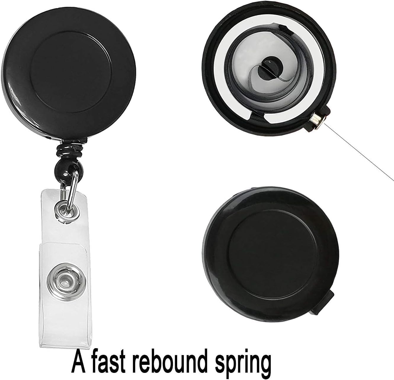 JANYUN 10 Pcs Retractable Badge Reel, Black ID Badge Holder Retractable Clip for Nurse Doctor Teachers Students Office Workers Hanging ID Card Name Key Chain