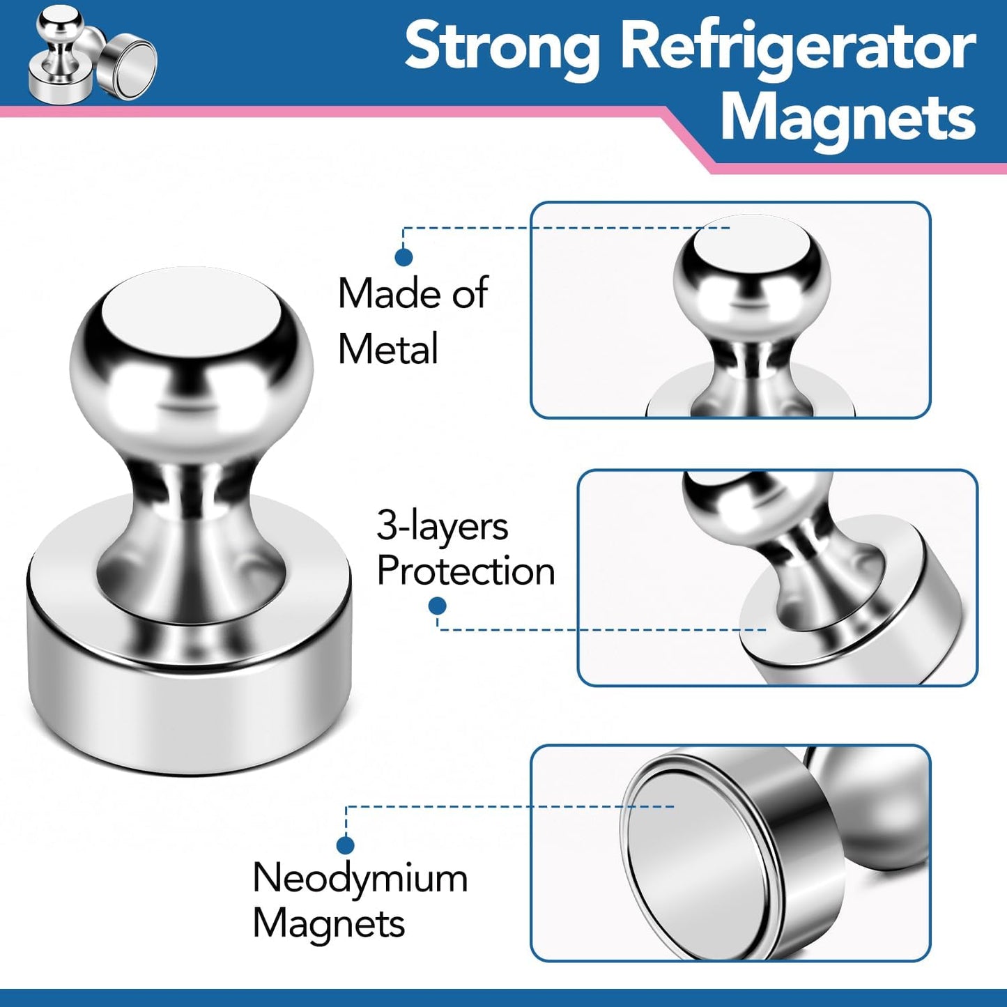 LOVIMAG 18Pcs Modern Minimalist Refrigerator Magnets, Strong Neodymium Metal Fridge Magnets for Whiteboard, Kitchen, Office, School