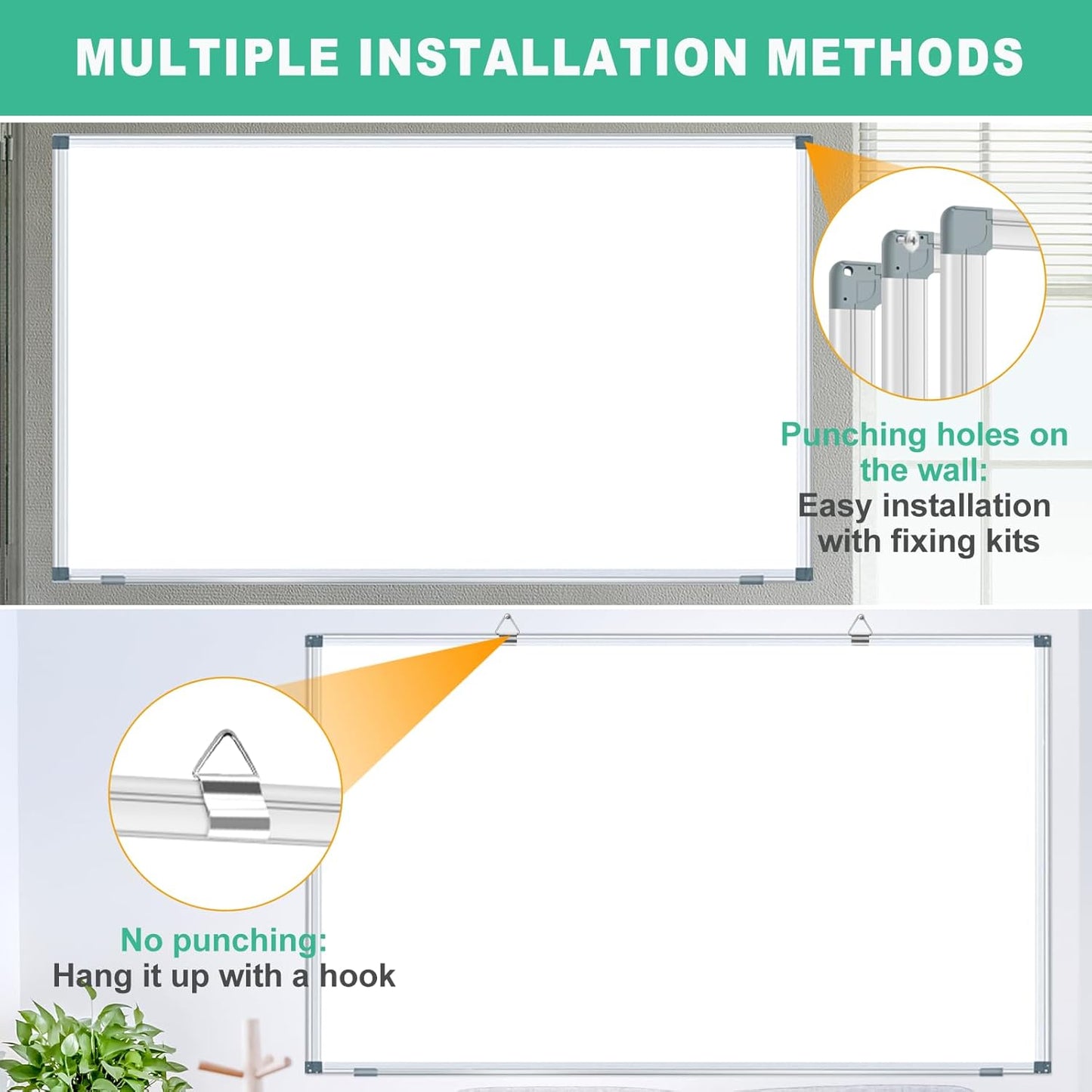 H-Qprobd Whiteboard Dry Erase White Board for Wall 72x40 (2pcs) Magnetic Boards for Office Classroom & Home, Large Wall Whiteboard Including 6 Markers, 20 Magnets, 2 Erasers
