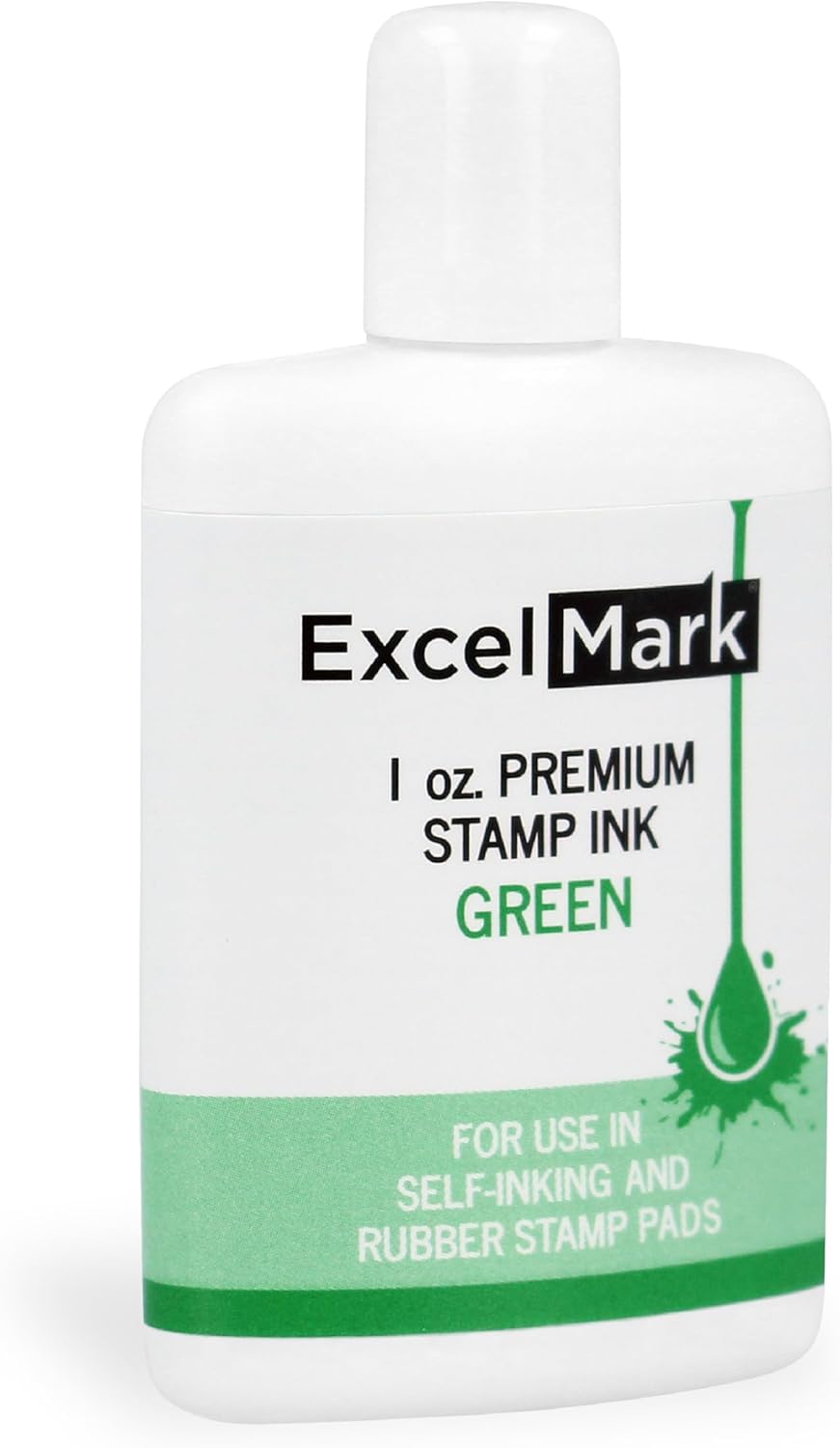 ExcelMark Premium Self-Inking Stamp Refill Ink - 1 oz. (Green)
