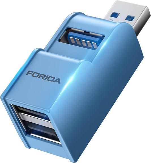3 Ports USB 3.0 Adapter, USB Hub with 1 USB 3.0 and 2 USB 2.0 Port, Portable USB Port Splitter for Keyborad, Mobile Hard Disk, U Disk, Camera, Mouse,etc (Blue)