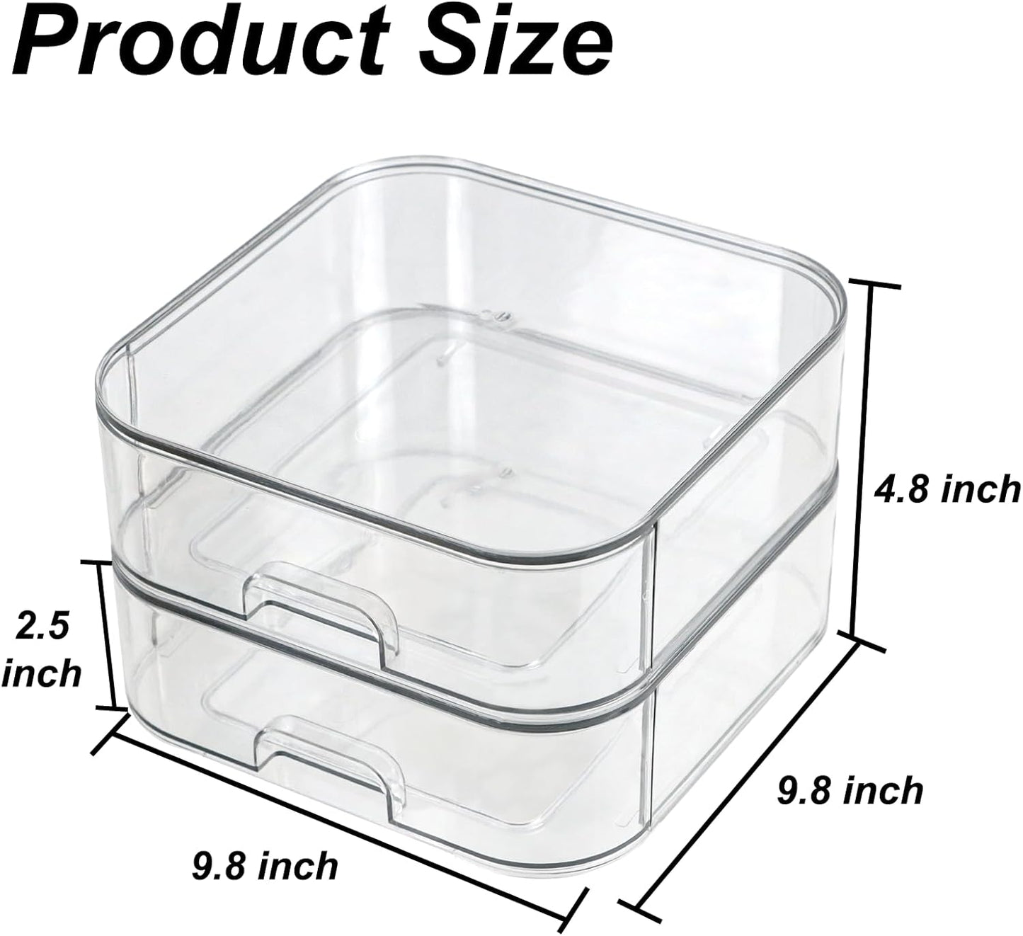 Set of 2 Stackable Storage Drawers - 7.8" Clear Plastic Drawer Storage, Acrylic Makeup Organizer, Desk Counter Cabinet Office Organizer, Bathroom Organizers and Storage (Square/Set of 2)