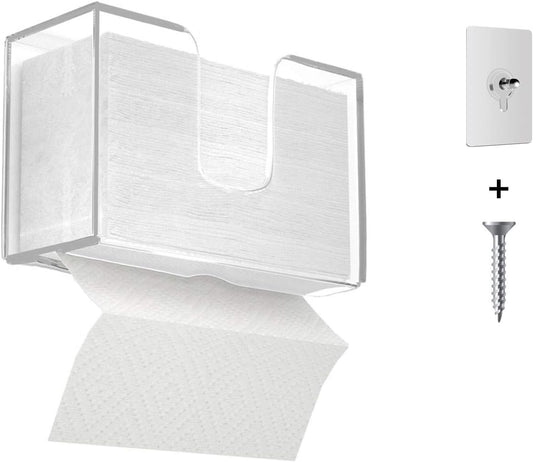 IEEK Paper Towel Dispenser Wall Mount Acrylic Paper Towel Holder for Bathroom Office and Kitchen,Hand Towel Dispenser Fits Multi-Fold Paper Towel,C-Fold, Zfold,Tri fold Paper Towels,Clear