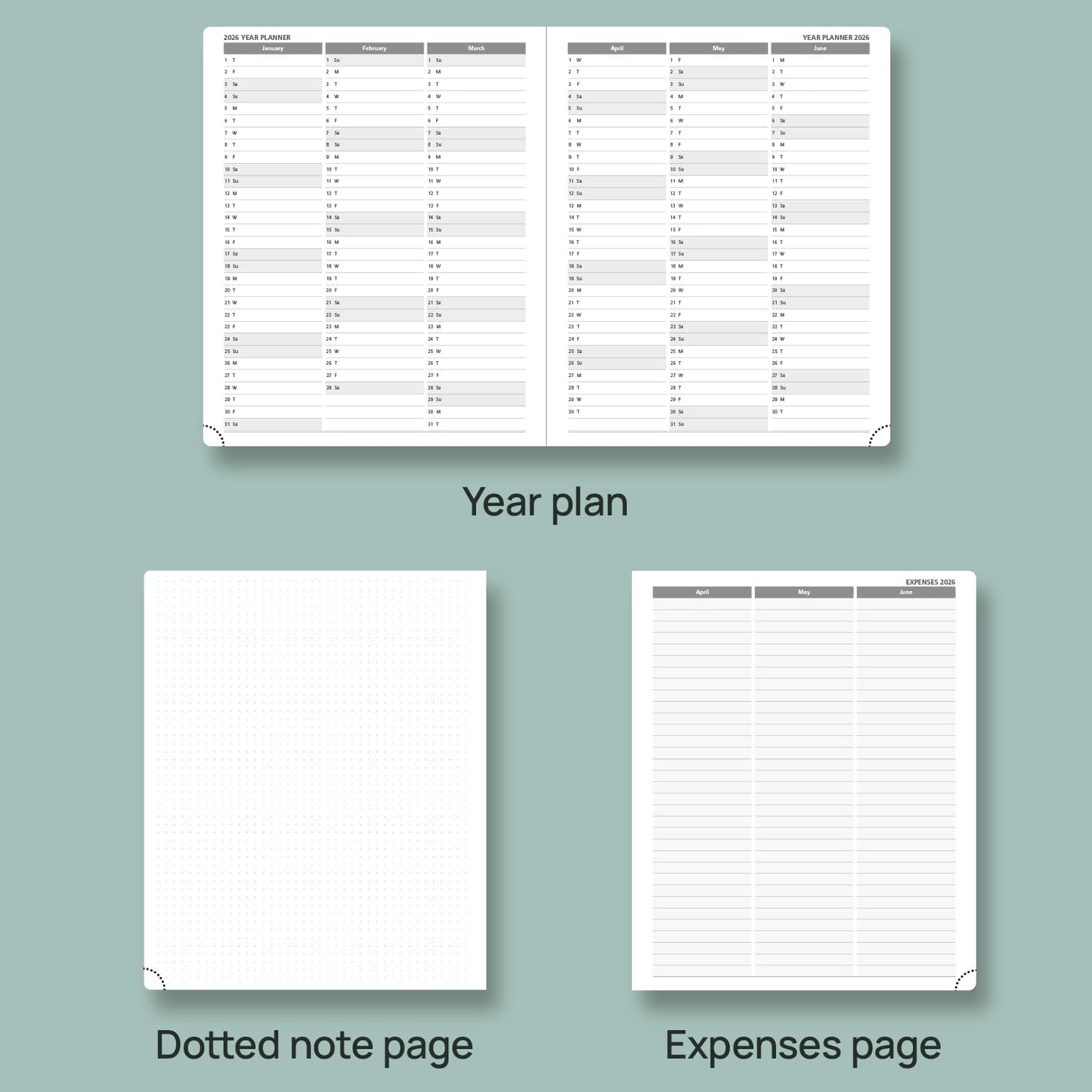 POPRUN Planner 2025-2026 (Large - 8.5'' x 10.5'') Academic Weekly Calendar (July 2025 - June 2026) with Hourly Time Slots, Monthly Tabs, 100GSM Thick Papers, Leather Soft Cover - Pacific Green