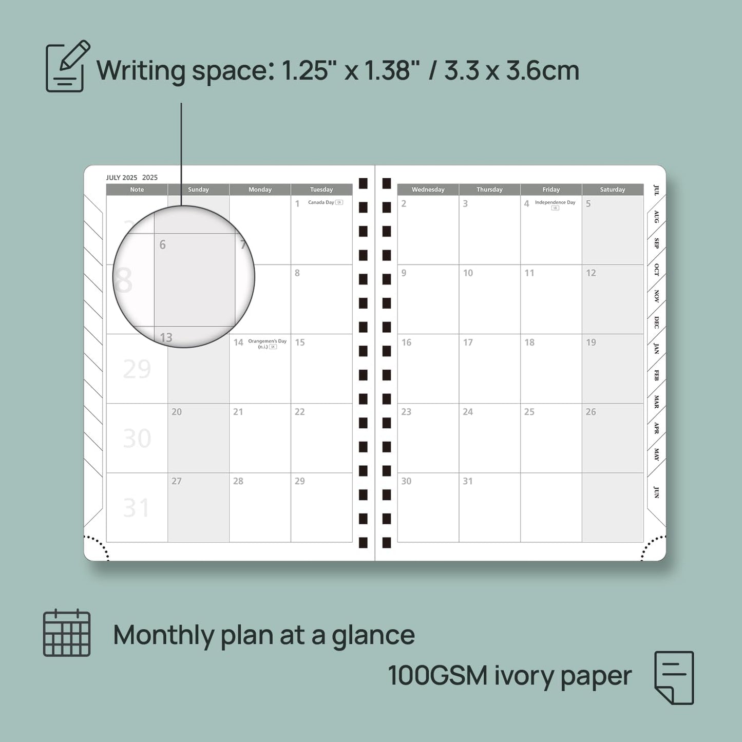 POPRUN Academic Planner 2025-2026 (July 2025-June 2026), Daily Weekly and Monthly Appointment Book (Wirebound Hard Cover - 6.25'' x 8.5'') with Hourly Time Slots, Tabs, 100 GSM - Haze Blue