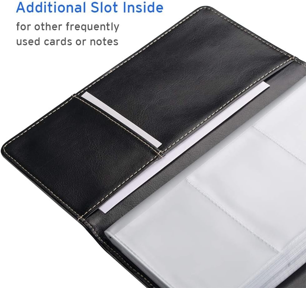 Sooez Leather Professional Business Card Book Holder Organizer, 240 Capacity Credit Card Booklet, PU Name Cards Holder Storage File for Men Women, Grass Green