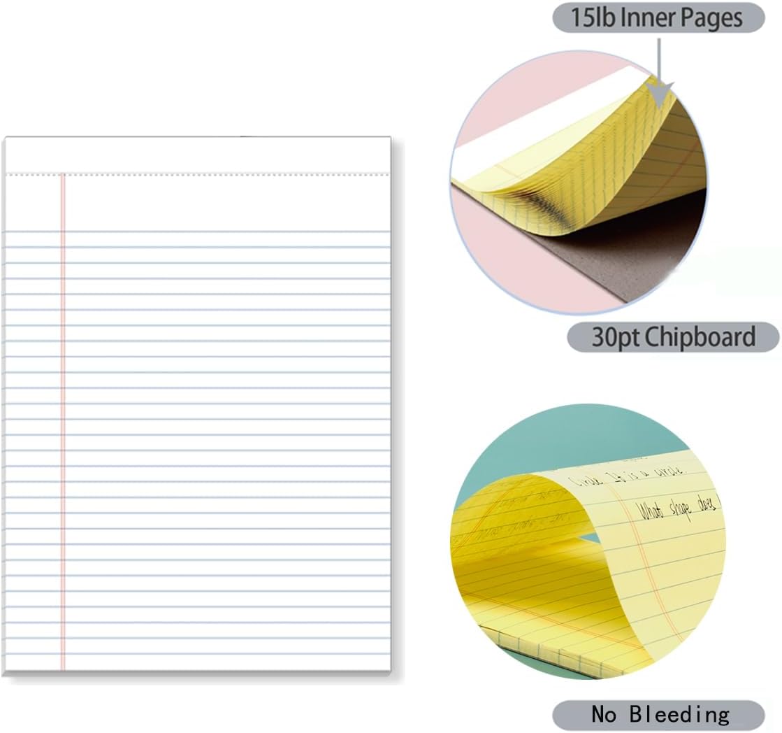 KAISA Legal Pads 8.5x11 inch Writing Pads, 8.5"x11.75" Wide Ruled Notepads Large Note Pads, White 50 Sheets 72 Pads,WT-MWT50W