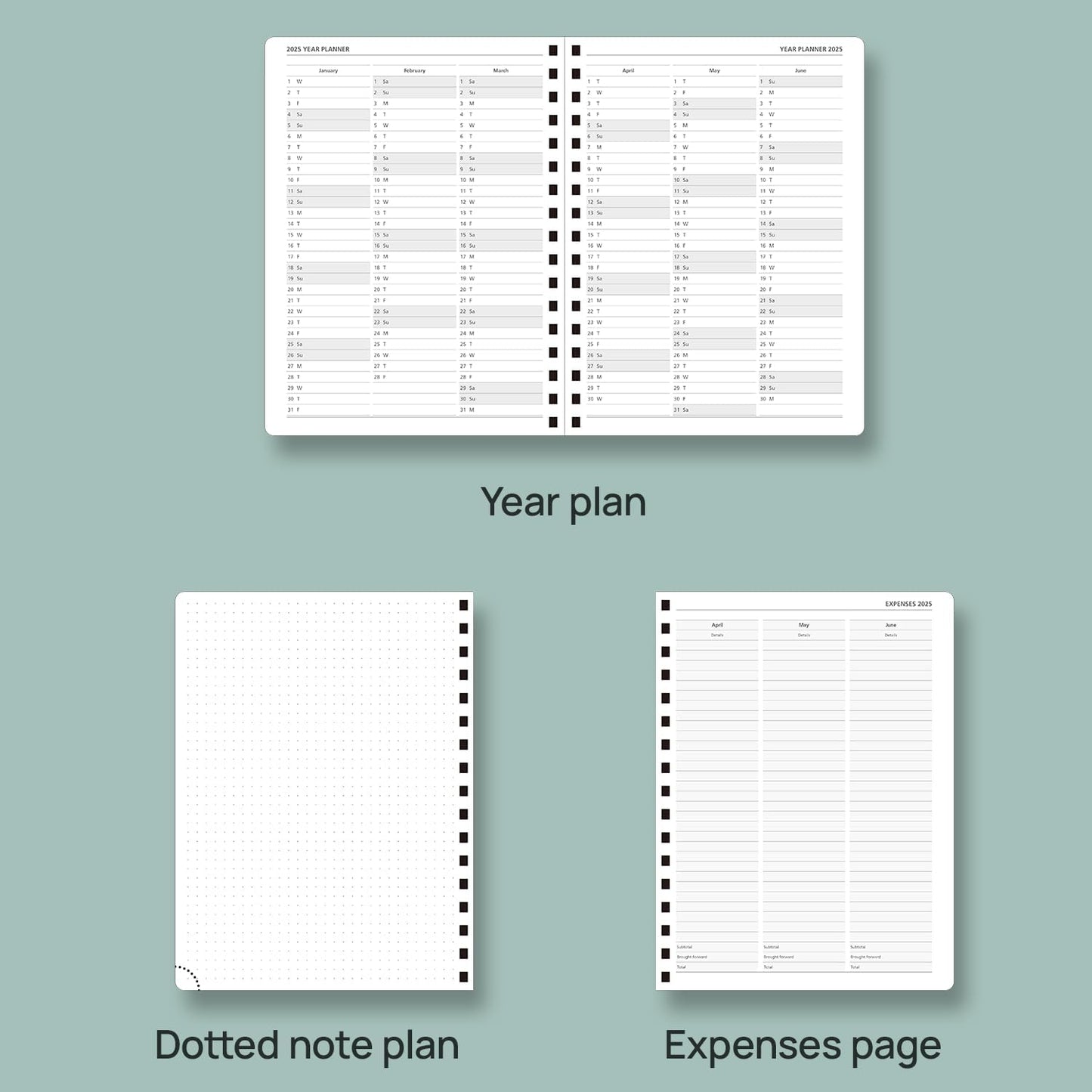 POPRUN Planner 2025-2026 (Medium - 6.5'' x 8.5'') Academic Weekly Calendar (July 2025 - June 2026) with Hourly Time Slots, Monthly Tabs, 100GSM Thick Papers, Spiral Leather Cover - Blue Green