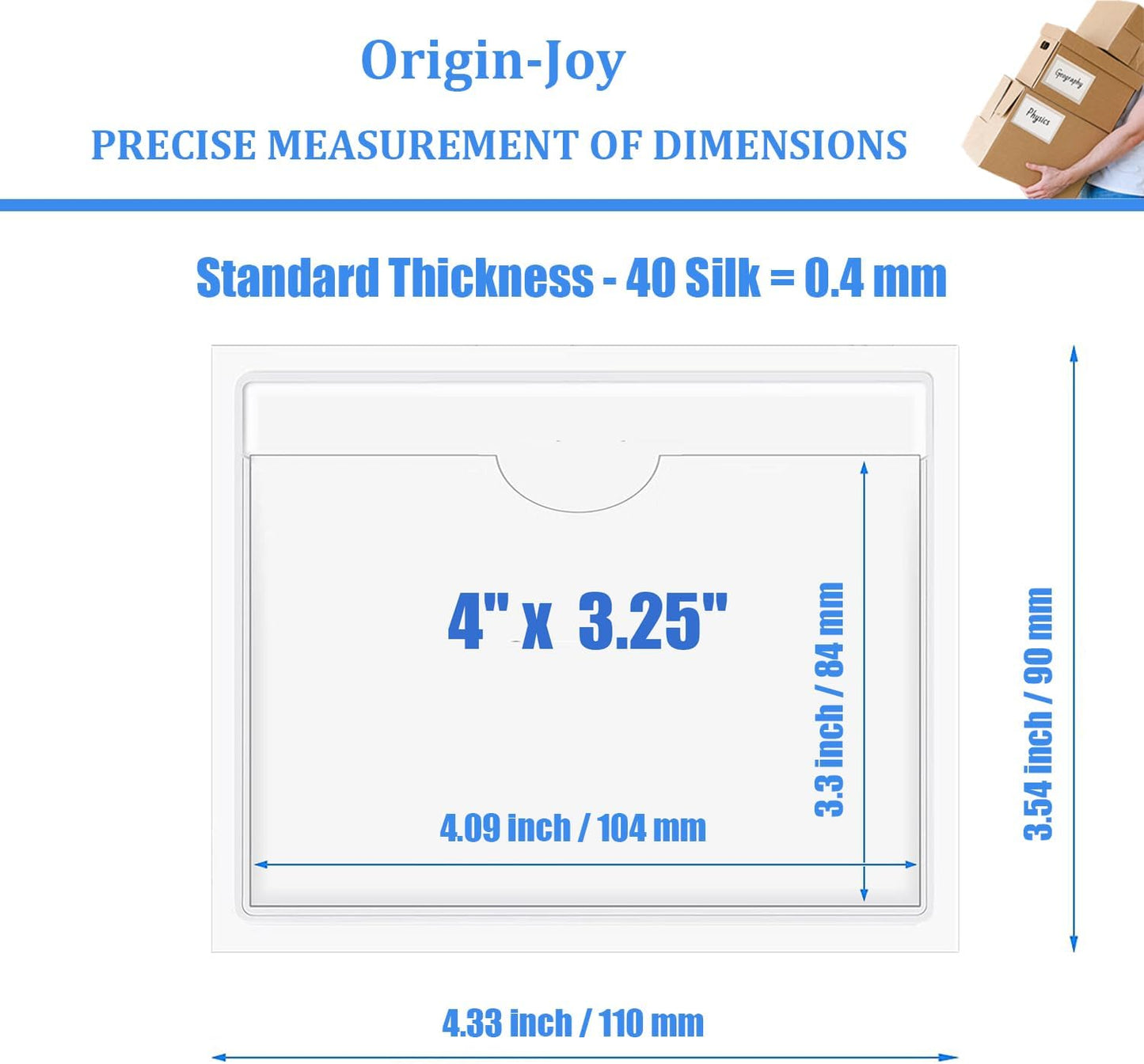 Origin-Joy 60 PCS Self Adhesive Index Card Pockets with Top Open, Clear Plastic Label Holder for Cards of Note, Library and Business, Adhesive Label Pockets & Card Holder (4 x 3.25 inch)