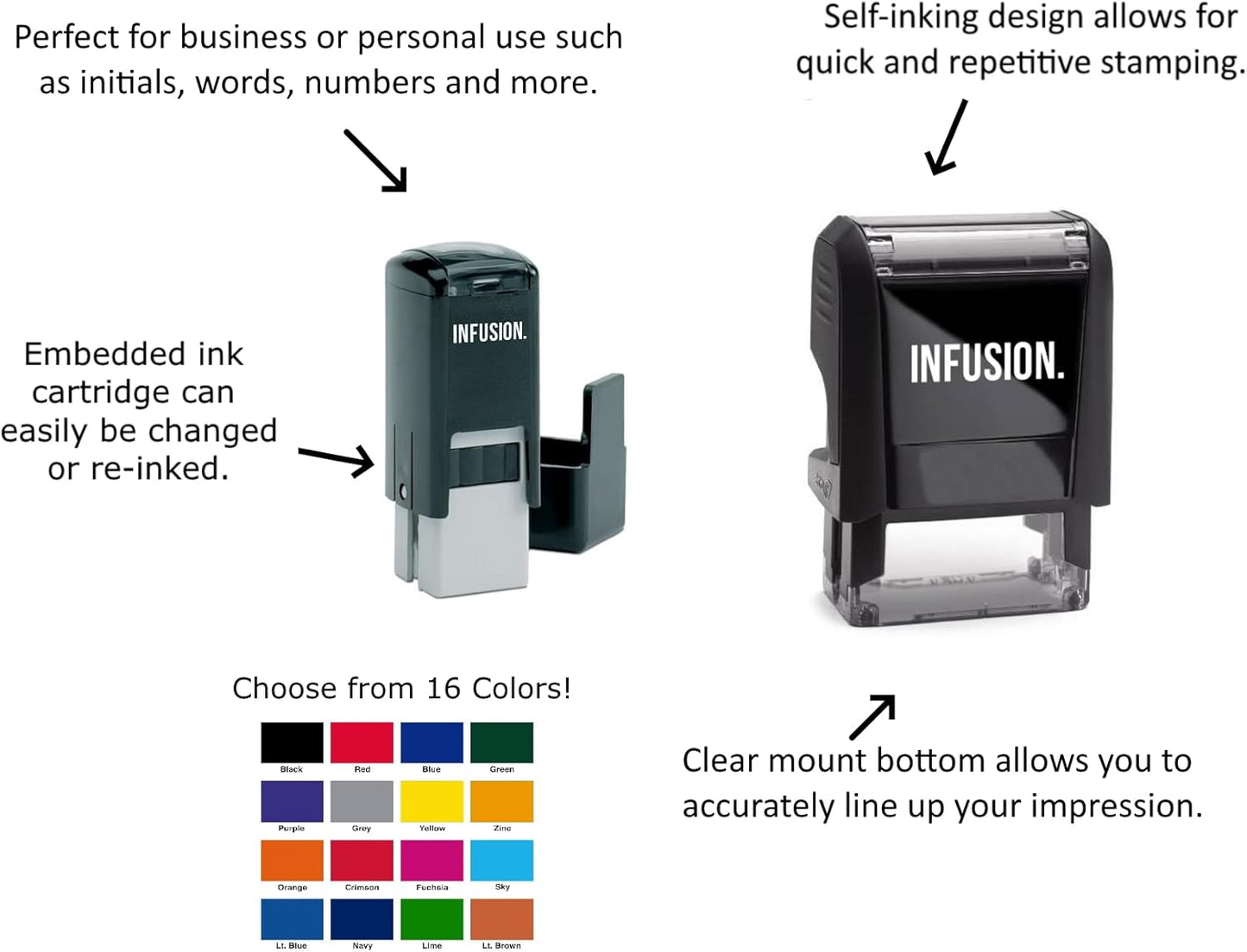 Infusion Self-Inking Custom Rubber Stamp (Personal or Business Use) - Choose from 16 Colors (1-5/8" x 1-5/8")