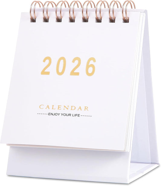 Mini Desk Calendar 2025-2026, Monthy Small Desktop Calendar Runs From July 2025 until Dec 2026, 250 GSM Thick Paper Twin-Wire Binding for Home or Office (White)