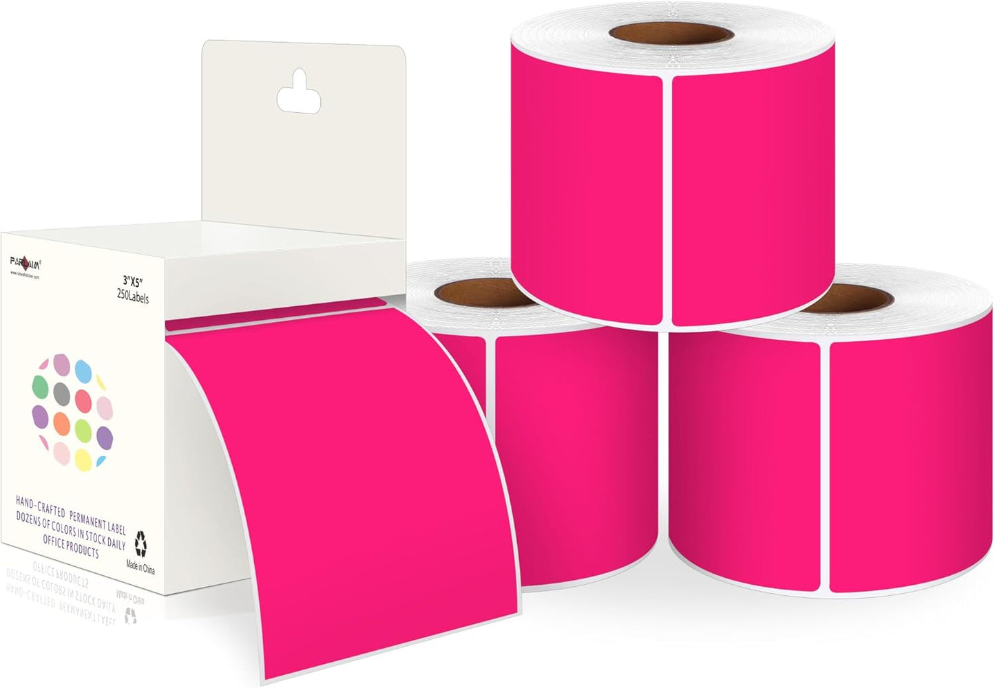 PARLAIM 3 X 5 Inch 4Rolls/1000 Per Roll Rectangle Inventory Color Coding Labels,Roll Square Label Stickers for Home(Fluorescent Pink)