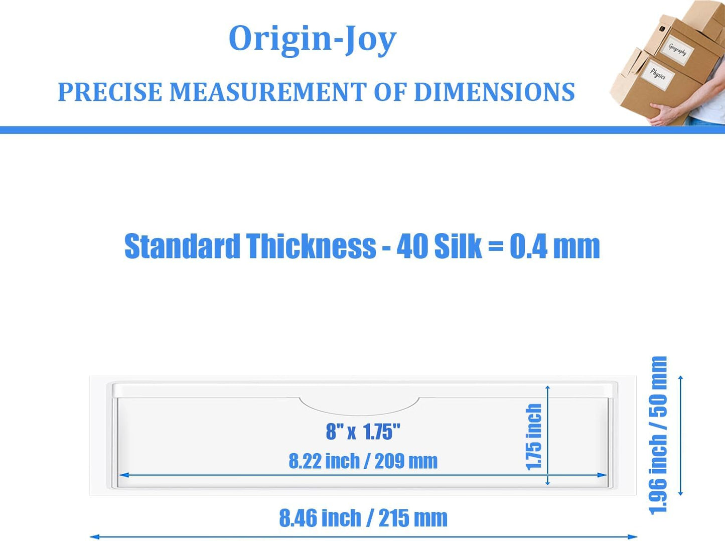 Origin-Joy 60 PCS Self Adhesive Index Card Pockets with Top Open, Clear Plastic Label Holder for Cards of Note, Library and Business, Adhesive Label Pockets & Card Holder (8 x 1.75 inch)