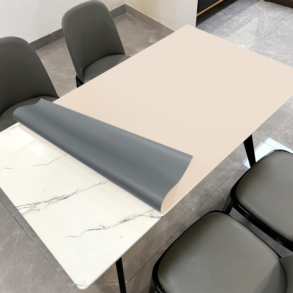 Table Protector Pad for Dining Room Table - Can Be Used On Both Sides Waterproof and Easy to Clean Good Flatness Used for Dining Table(Off White+Light Gray 46x96)