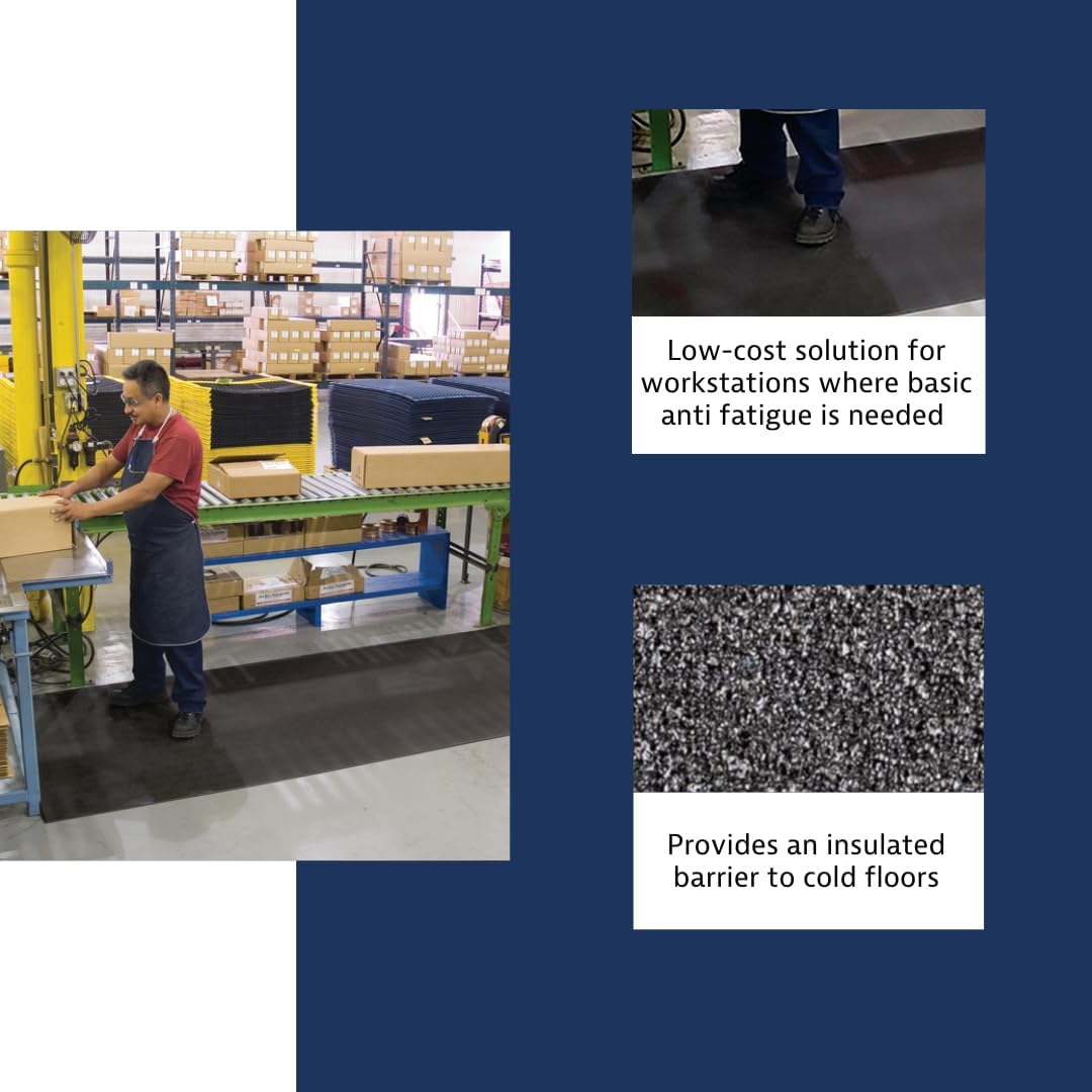 Notrax 411 Sof-Tred™ 3' x 5' x 3/8" Anti Fatigue Mat, Enhanced Slip Resistance with Beveled Edges and Pebbled Surface, Ideal for Industrial and Commercial Workplaces, Black, 411S0335BL